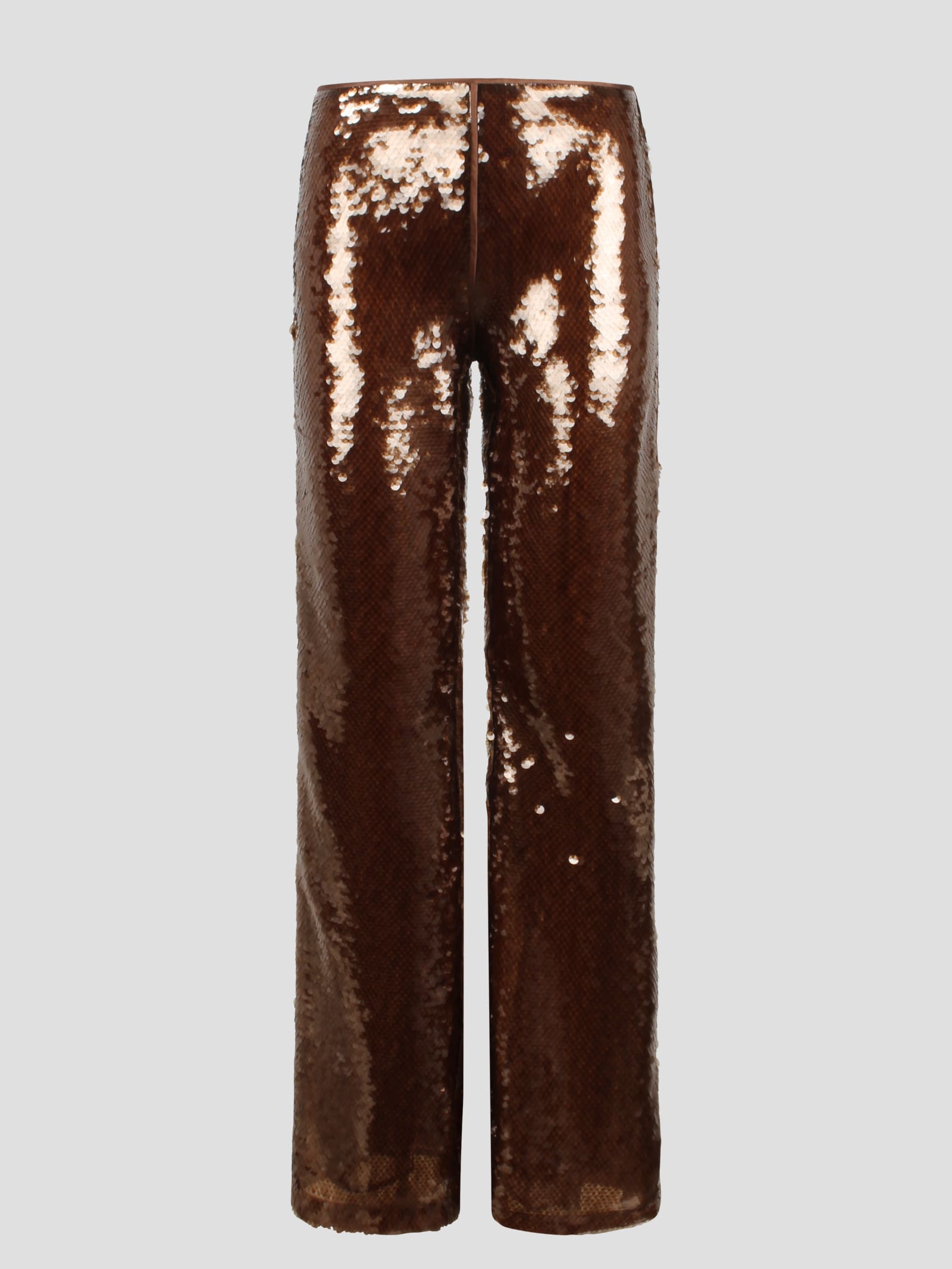 Shop Alberta Ferretti Sequins Flared Trousers In Brown