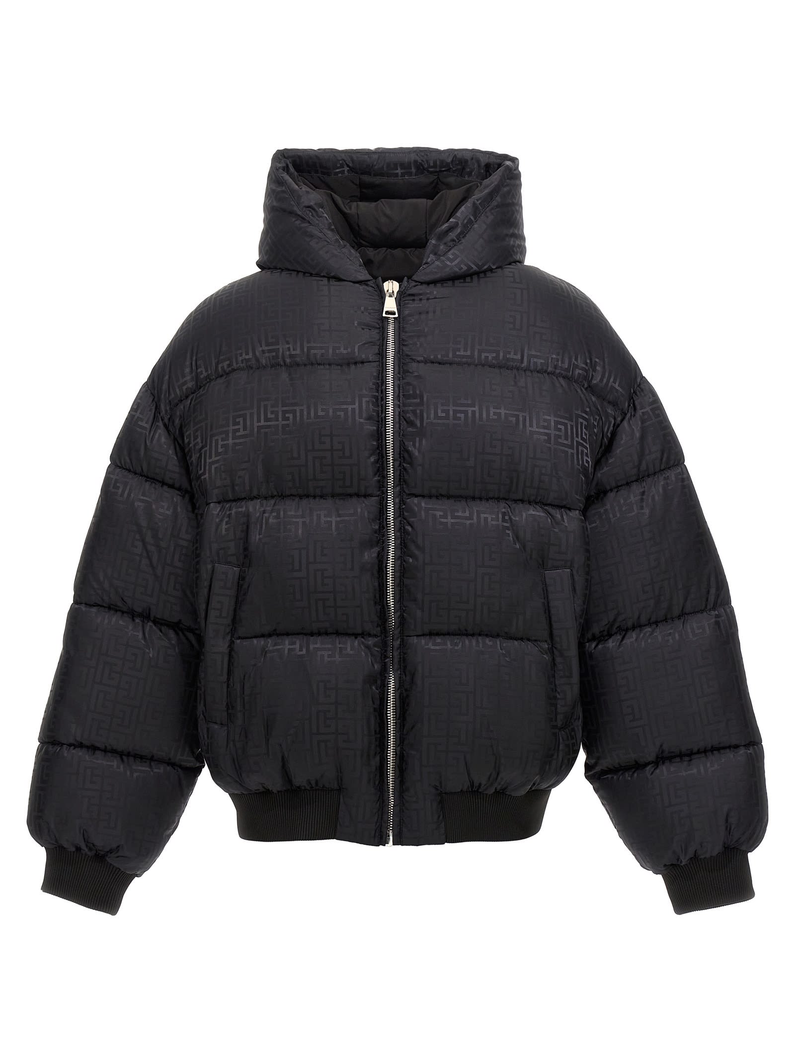 Shop Balmain Monogram Down Jacket In Eap Noir/noir