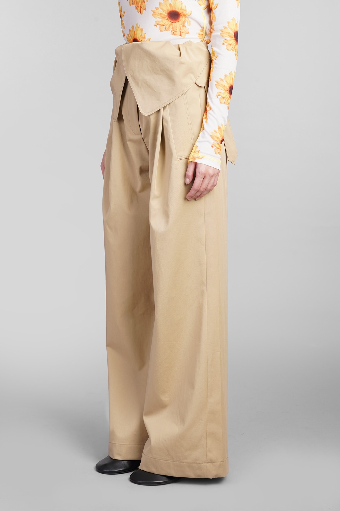 Jw Anderson Beige Fold Over Trench Trousers In Beige