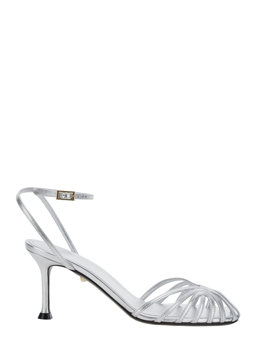 ally-75 Metallic Pumps With Adjustable Ankle Strap And Heel In Leather Woman