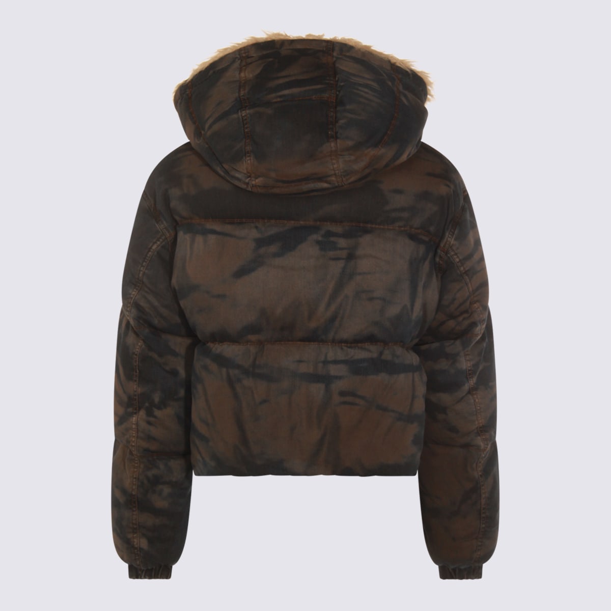 Diesel Brown And Blue Cotton W-aves-fur Down Jacket In Brown