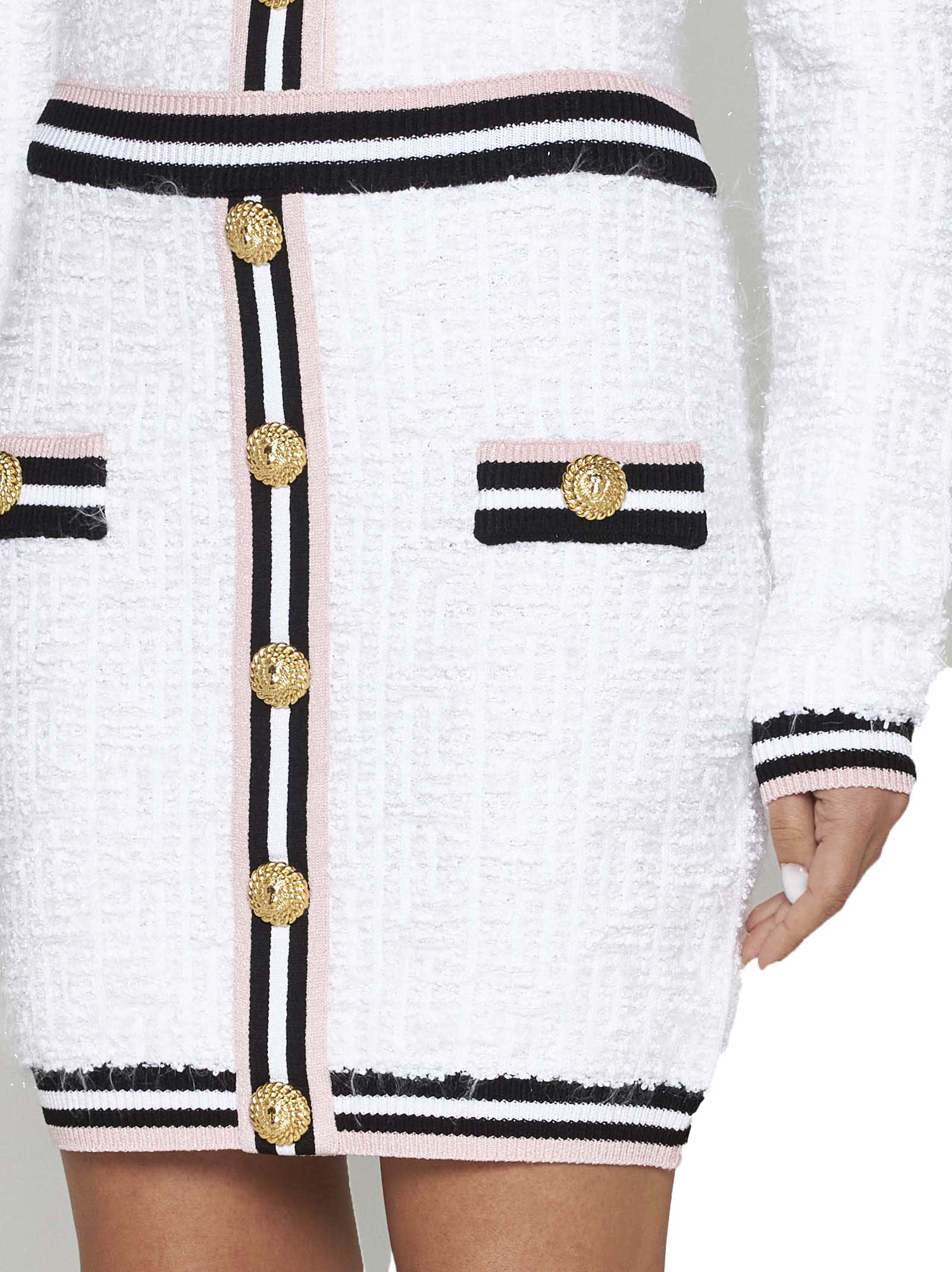 Shop Balmain Skirt In Blanc/noir/blanc/rose