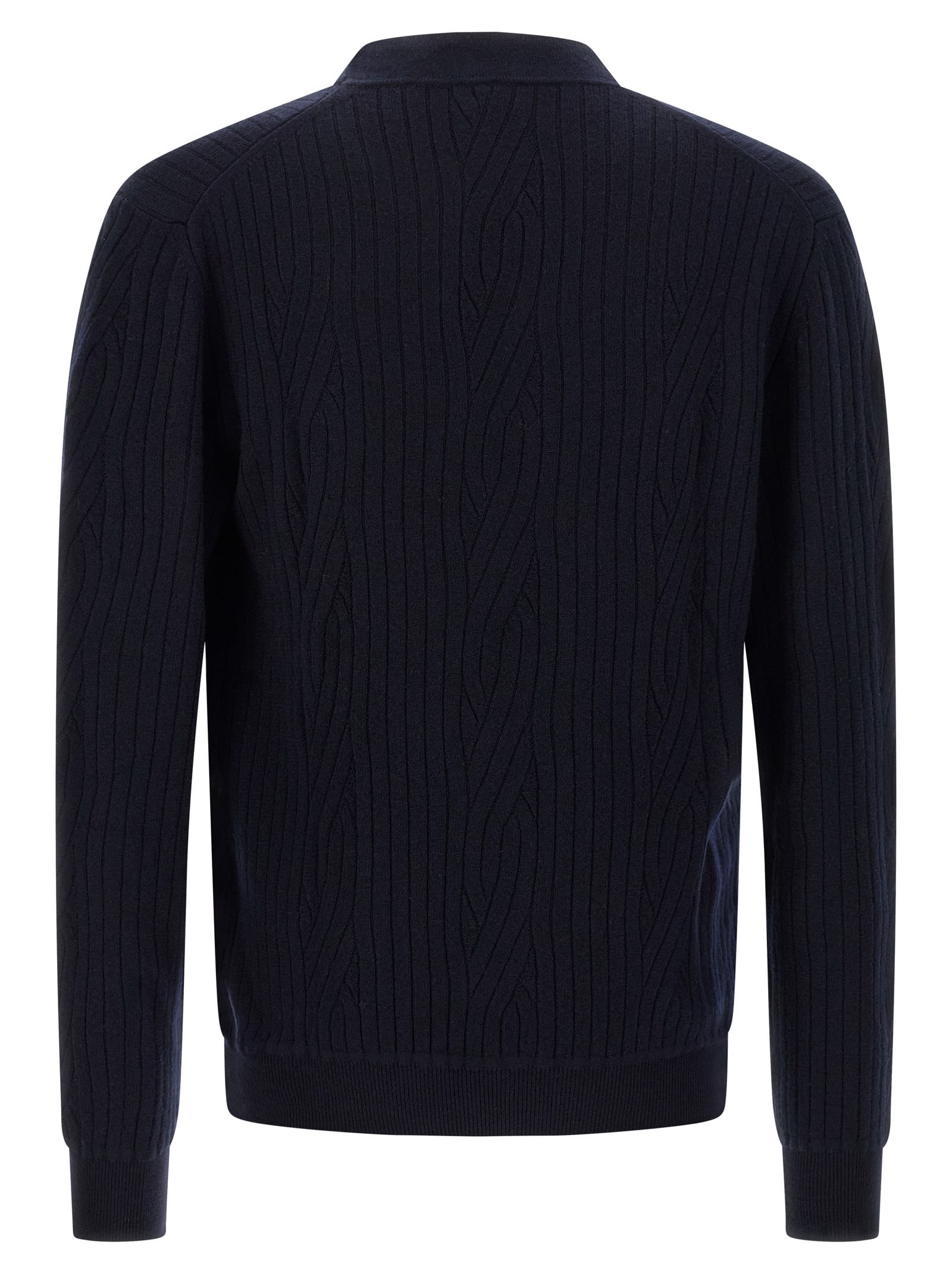 Brioni Ribbed And Braid Cardigan Sweaters And Cardigans Blue In Blue