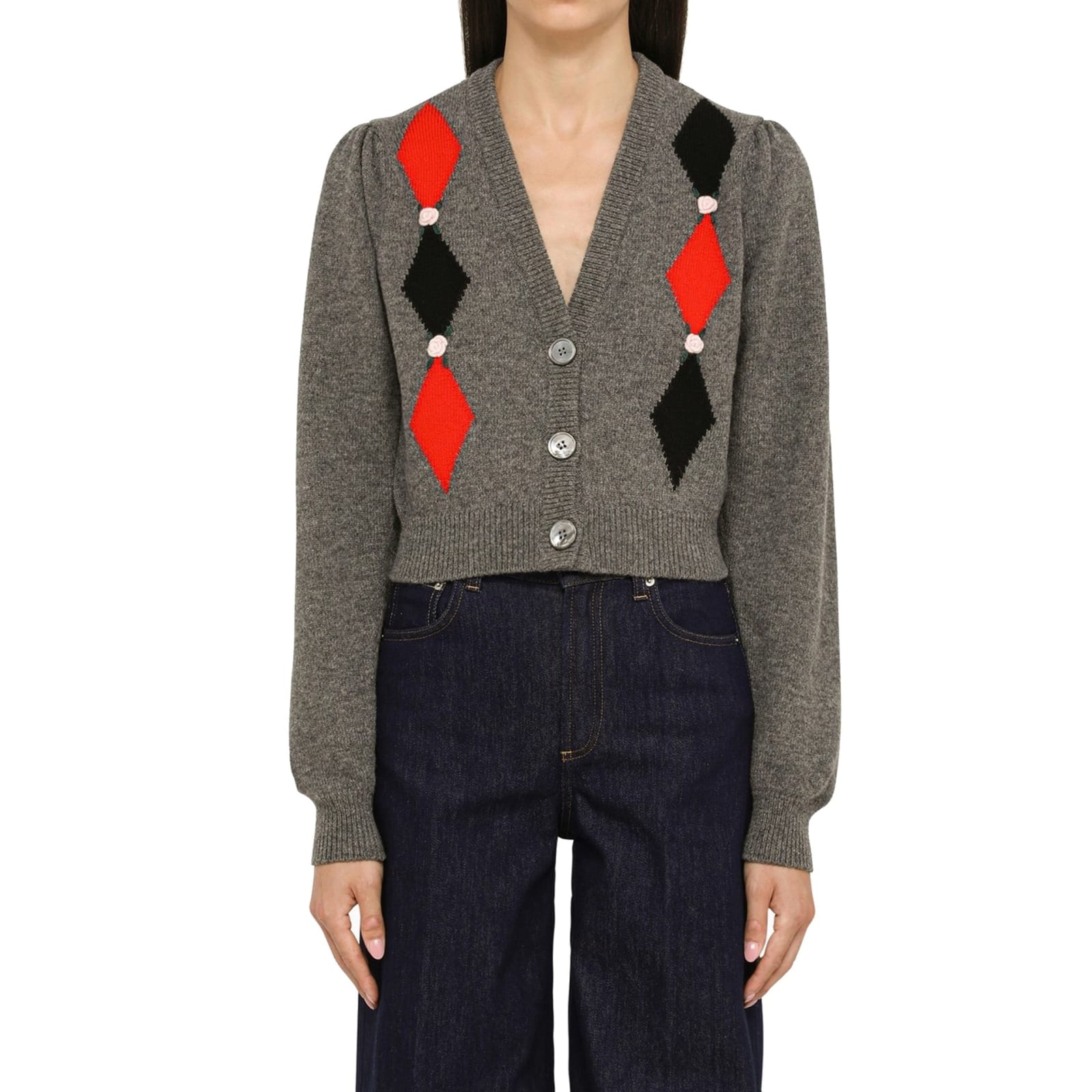 Shop Alessandra Rich Cropped Cardigan In Gray