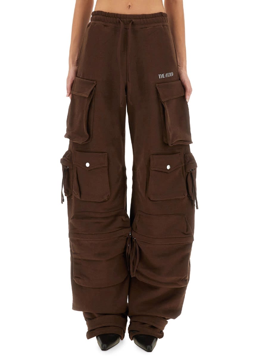 Attico Cotton Jersey Cargo Sweatpants In Brown