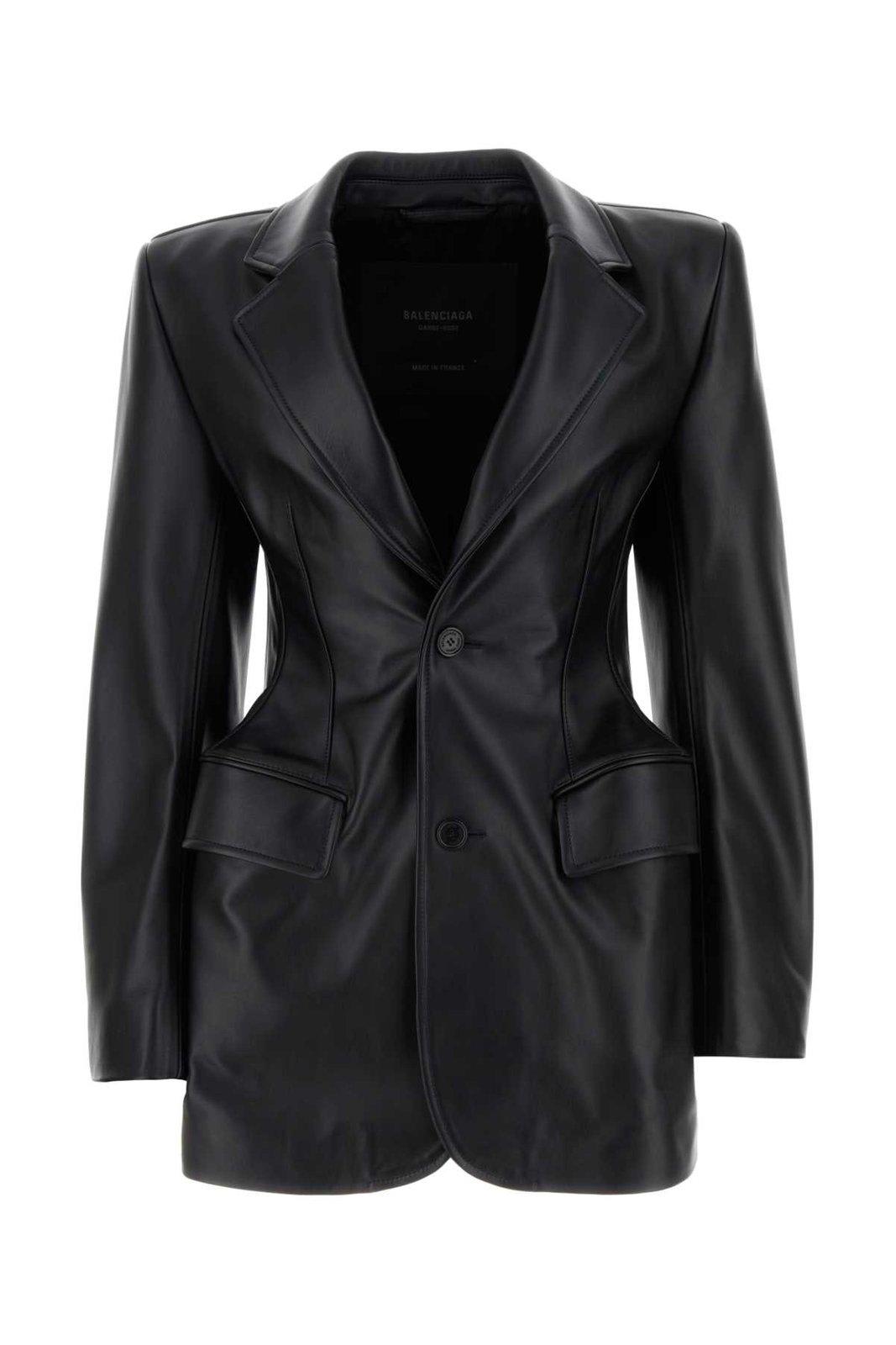 Shop Balenciaga Hourglass Single-breasted Leather Jacket In Black