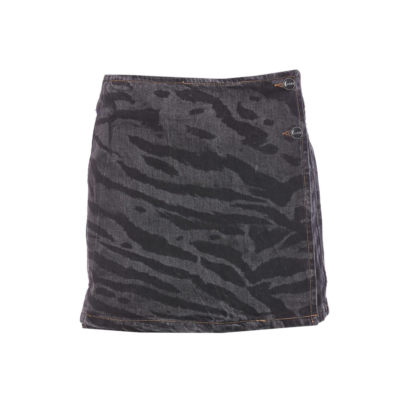 Shop Ganni Denim Animalier Print Skirt In Black