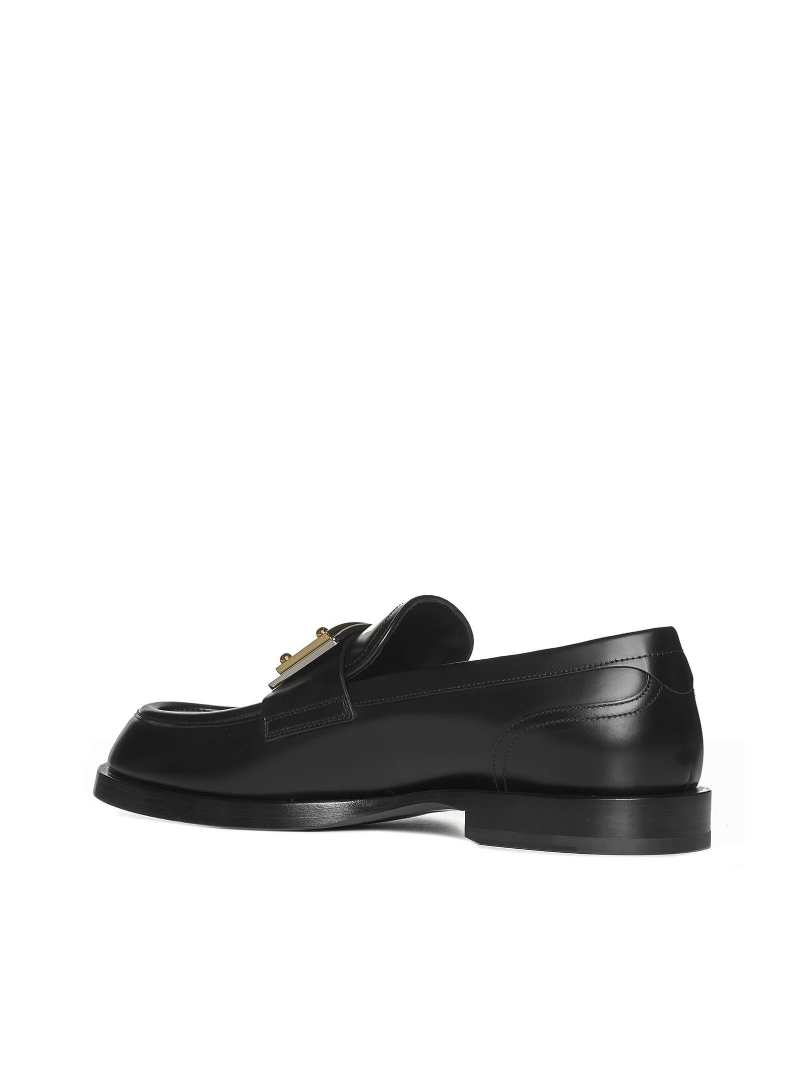 Dolce & Gabbana Florio Black Loafers With Dg Plaque On The Front In Grained Leather Man In Black