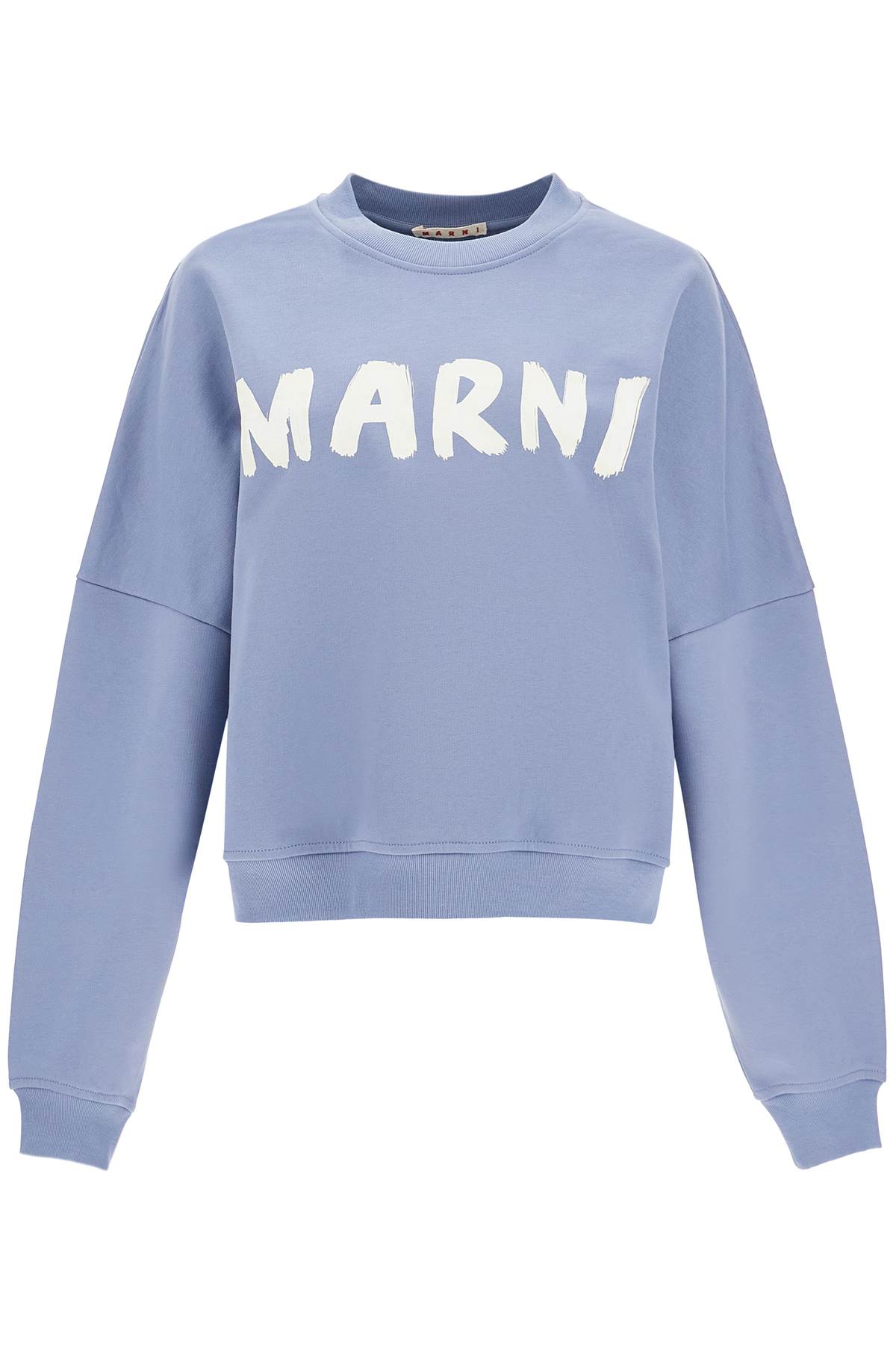 Shop Marni Crewneck Sweatshirt With Logo In Shadow (light Blue)