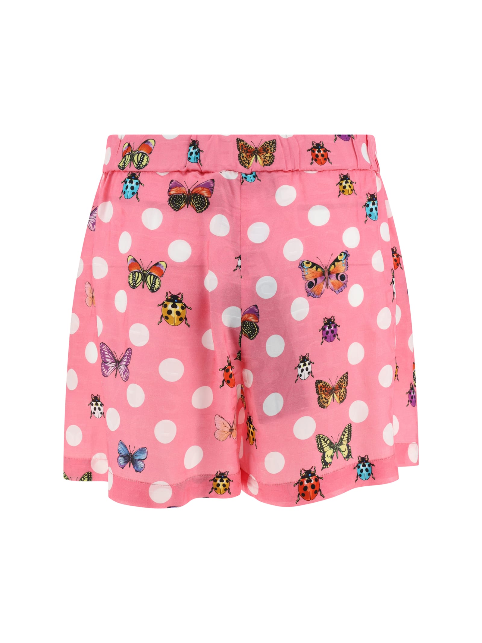 Versace Butterfly Polka Dot Elastic Waist Shorts In Rosa+multicolor