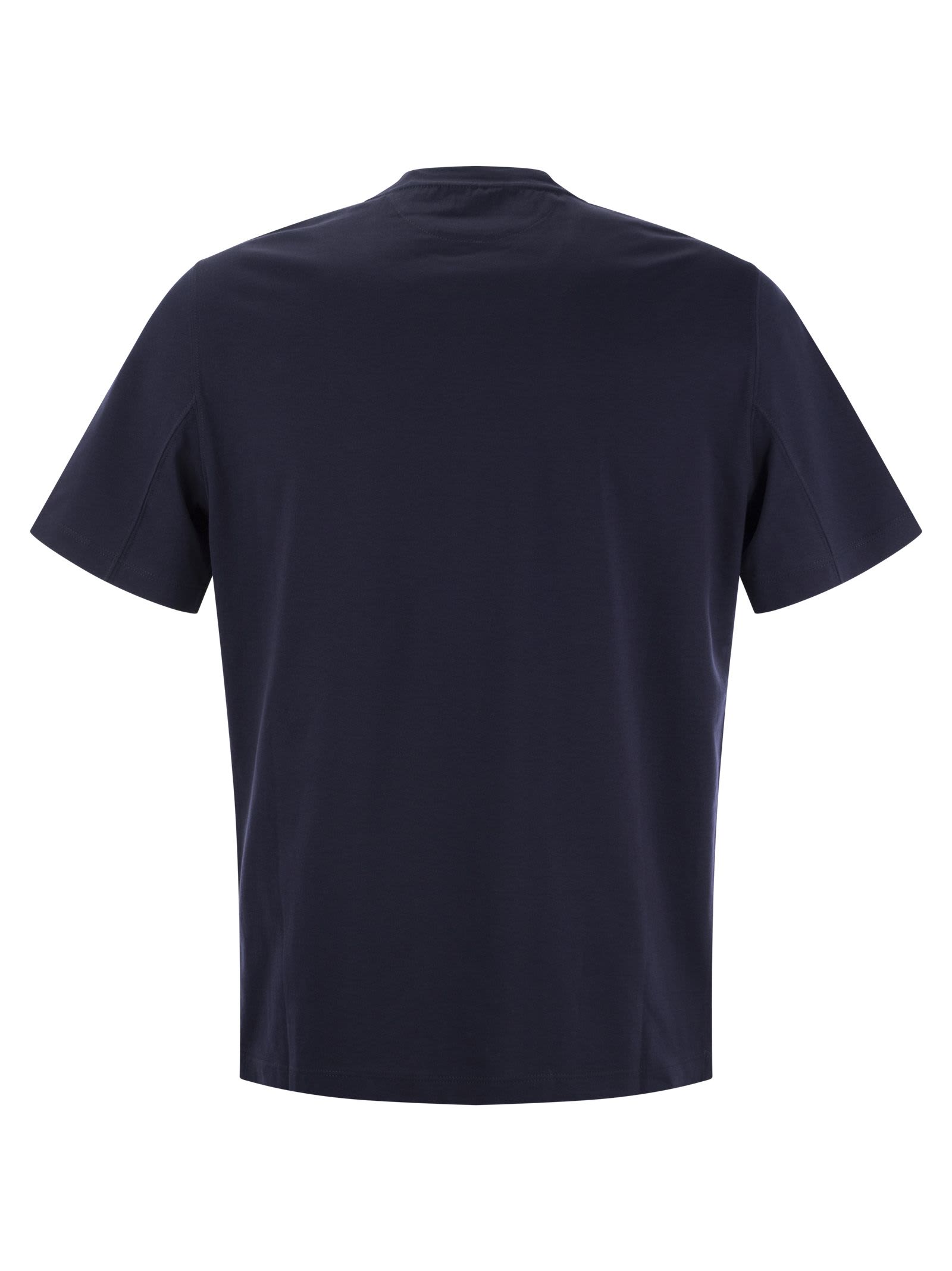 Shop Brunello Cucinelli Slim Fit Crew-neck T-shirt In Cotton Jersey With Logo In Cobalto