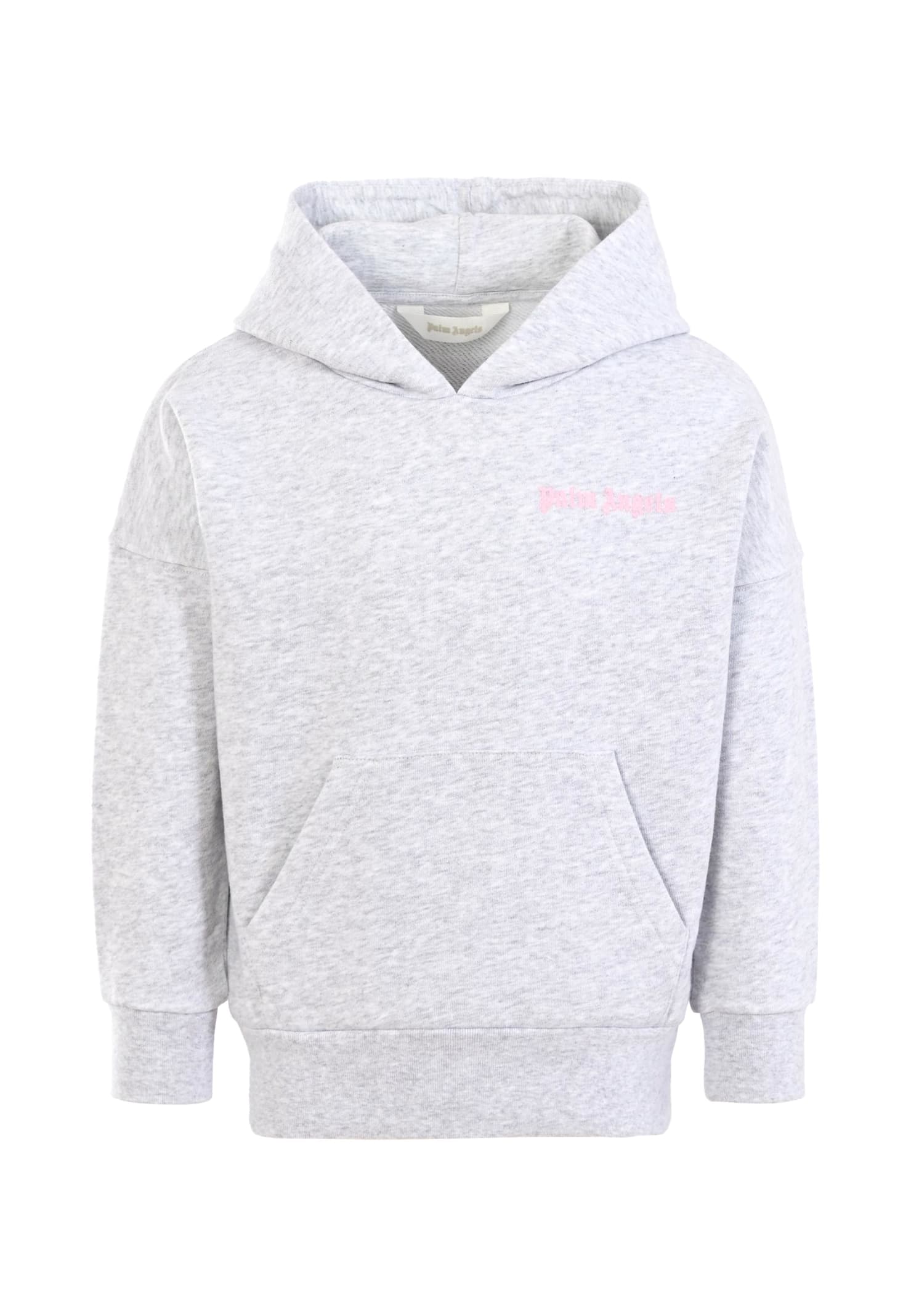 Palm Angels Kids Top With Embroidered Logo And Hood In Gray
