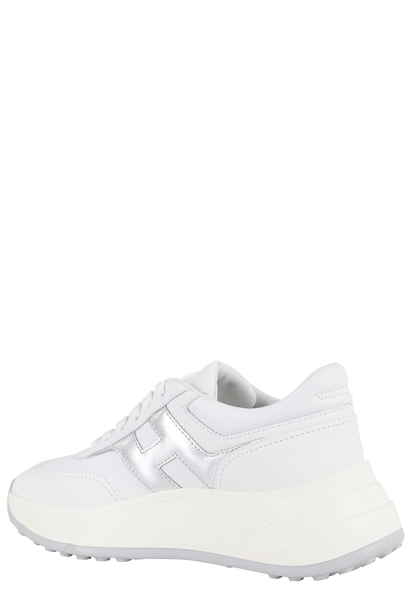 Hogan H669 Lace-up Sneakers With Silver Logo Detail In White