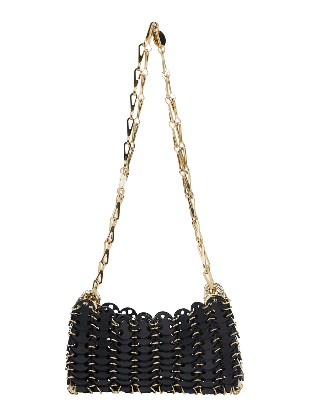 Black Shoulder Bag With Two Chain-link Shoulder Straps And Logo Engraved Discs In Leather Woman