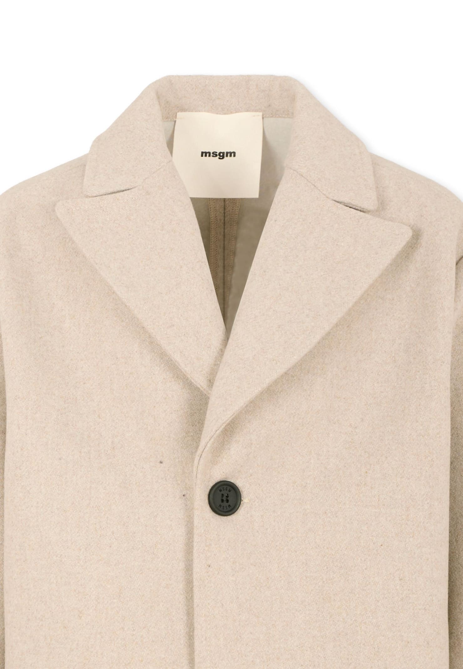 Msgm Grey Coat For Kids With Patch In Brown