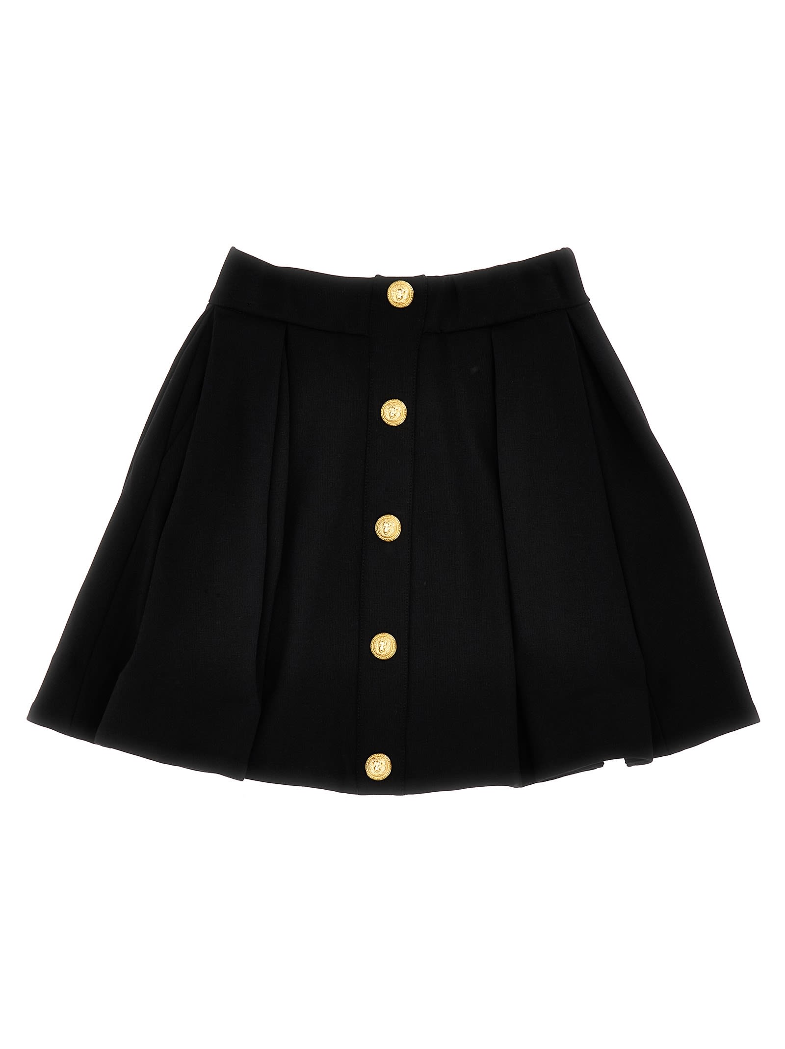 Shop Balmain Logo Button Skirt In Nero