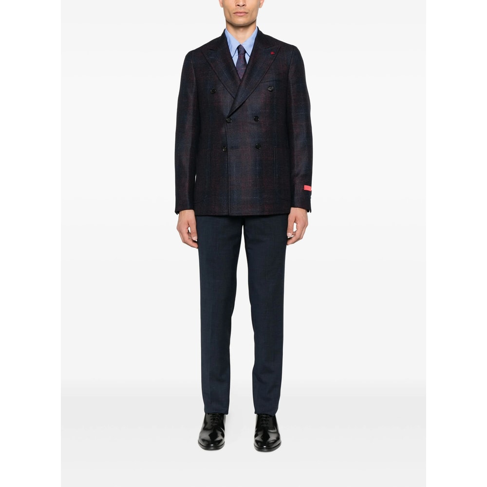 Isaia Double-breasted Checked-pattern Blazer In Multi