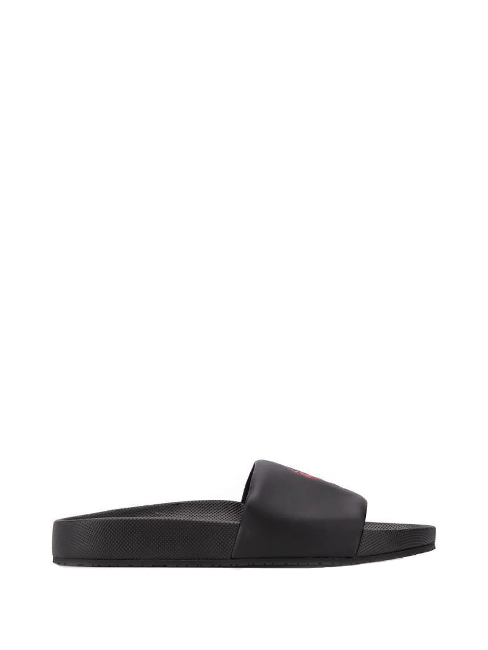 Polo Ralph Lauren Pool Slides With Contrast Logo In Black Rubber