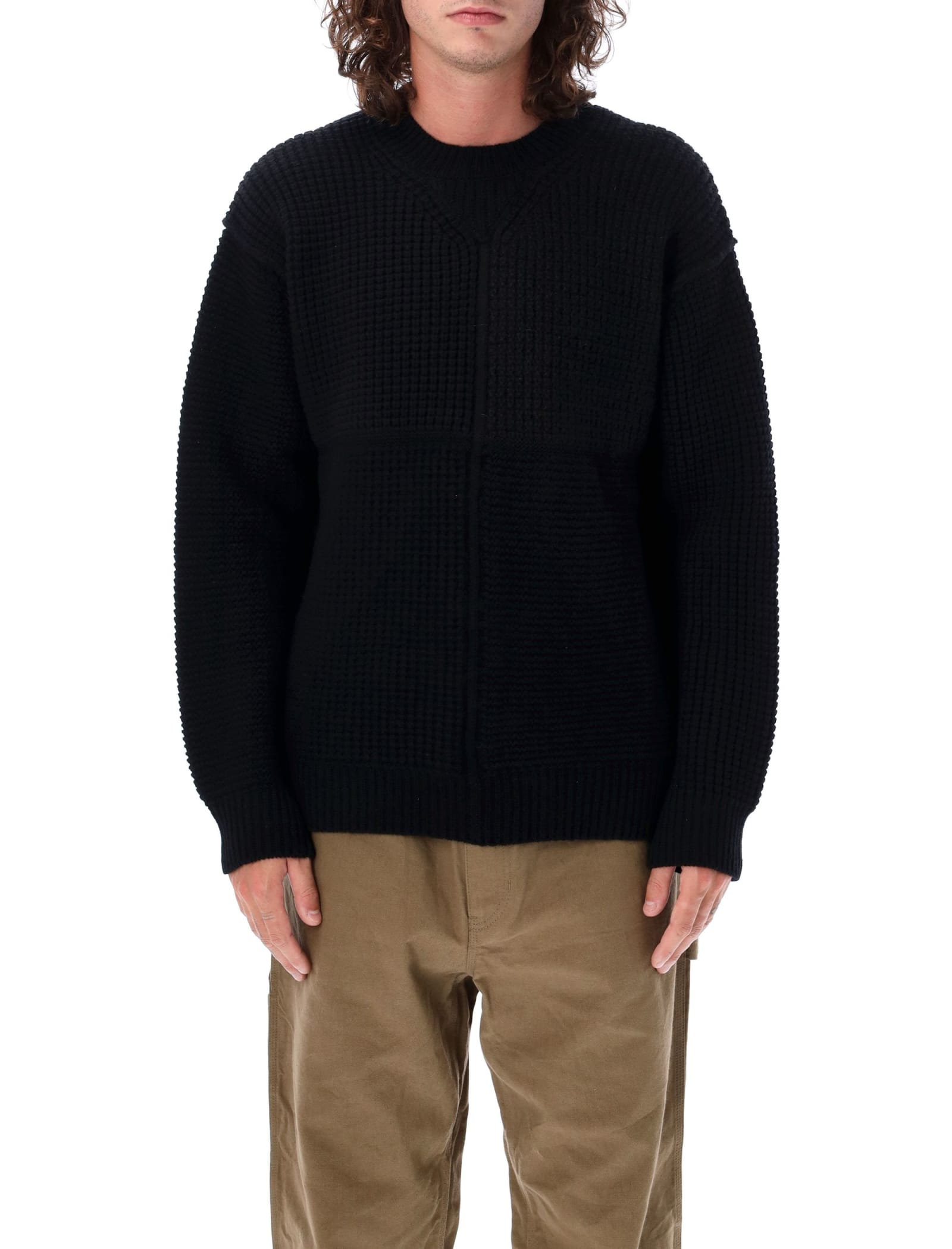 Shop Comme Des Garçons Homme Deux Crewneck Wool Patchwork Sweater In Black