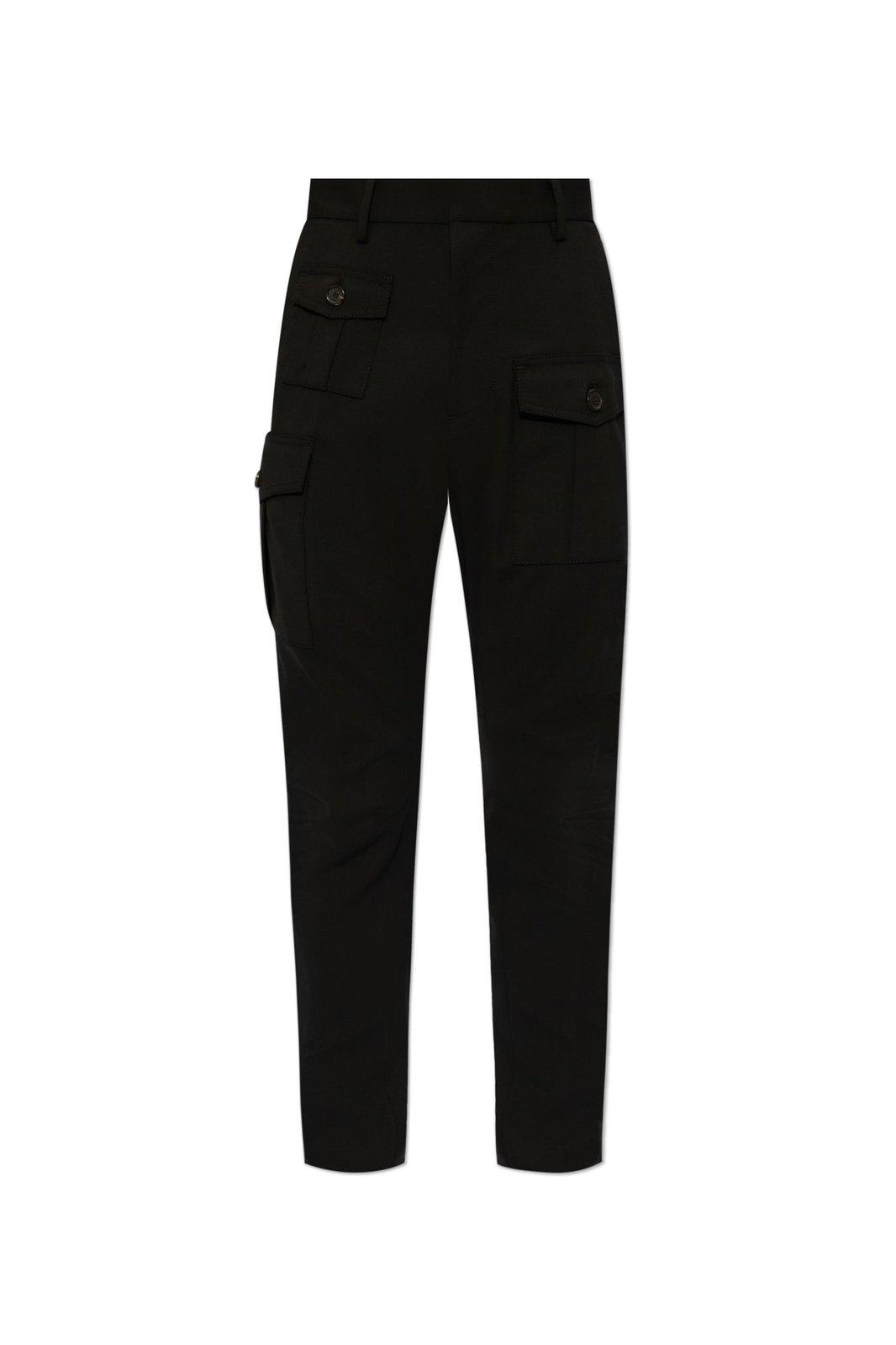 Dsquared2 Mid-rise Tapered Cargo Trousers In Black