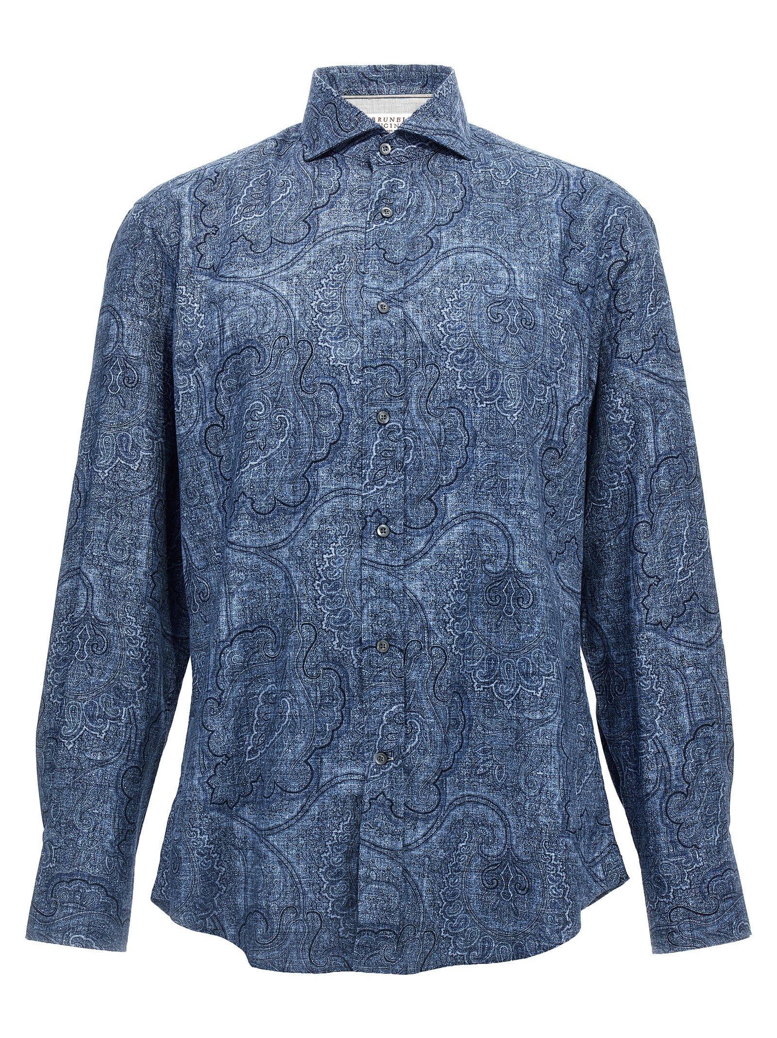 Shop Brunello Cucinelli Printed Shirt In Blue