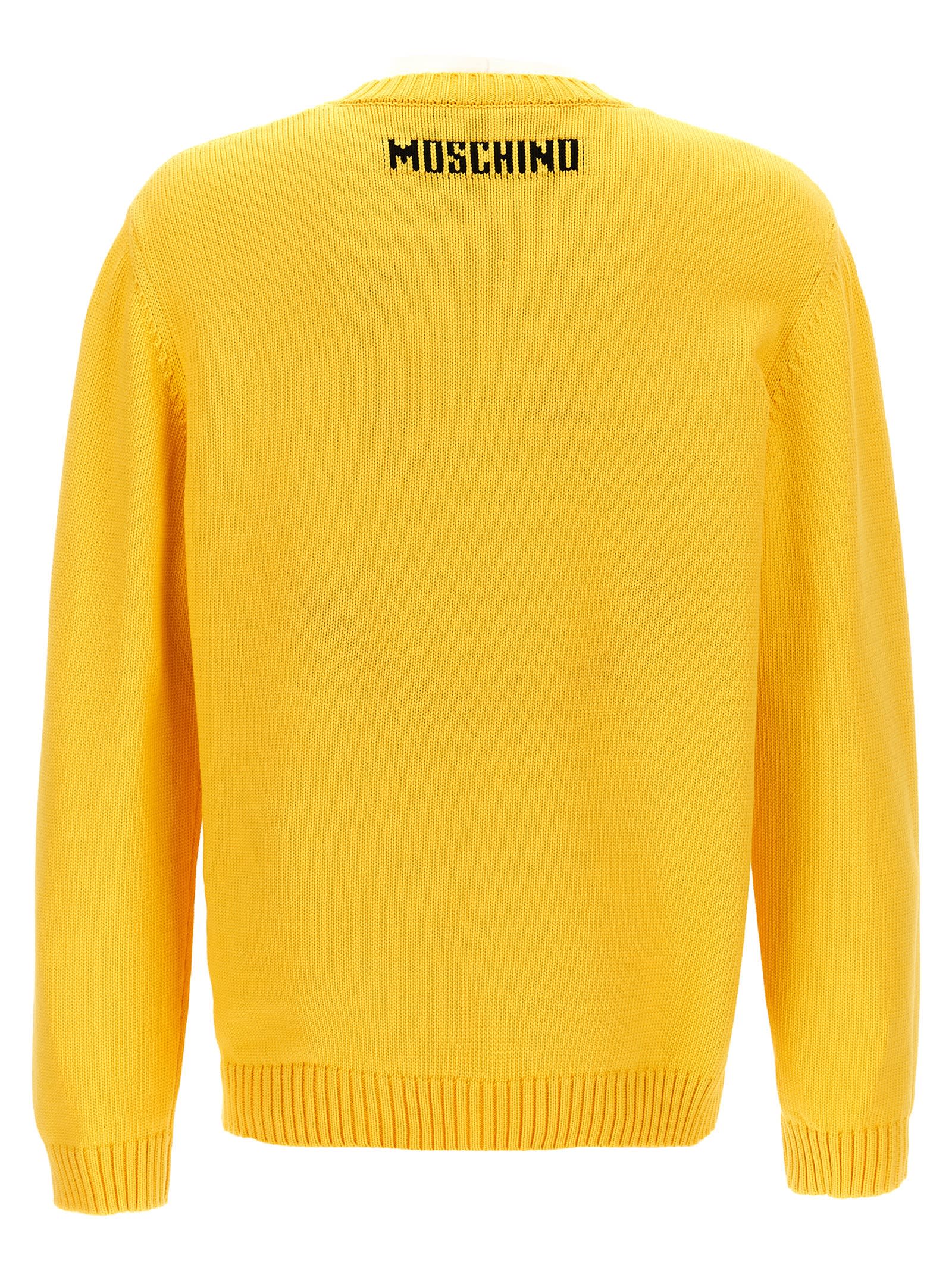 Moschino Men Sweater With Embroidery In Yellow