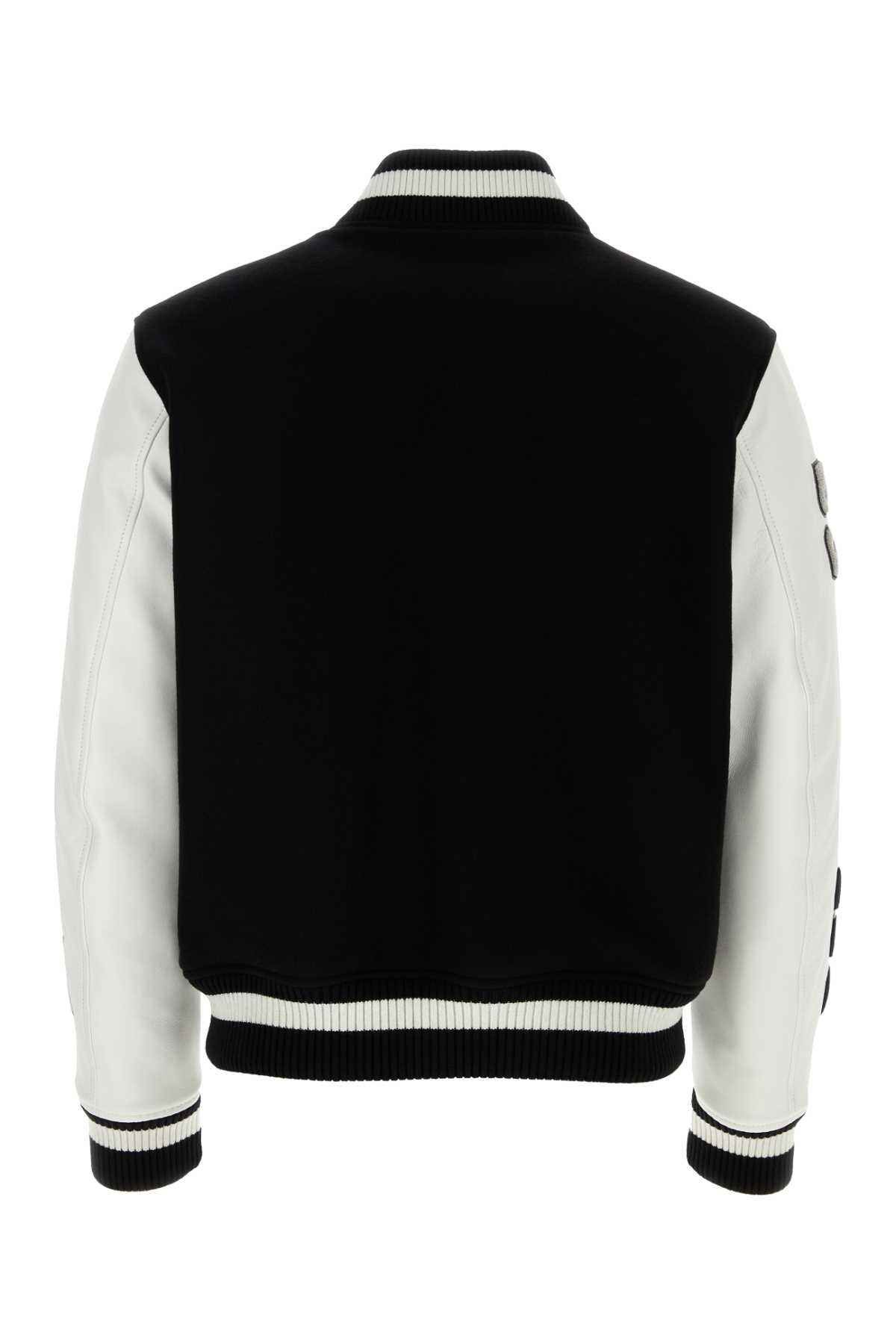 Shop Off-white Two-tone Wool Blend And Leather Bomber Jacket In 1010