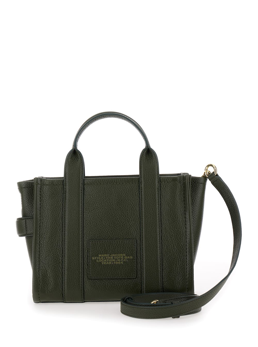 Shop Marc Jacobs The Medium Tote Bag Green Shoulder Bag With Logo In Grainy Leather Woman