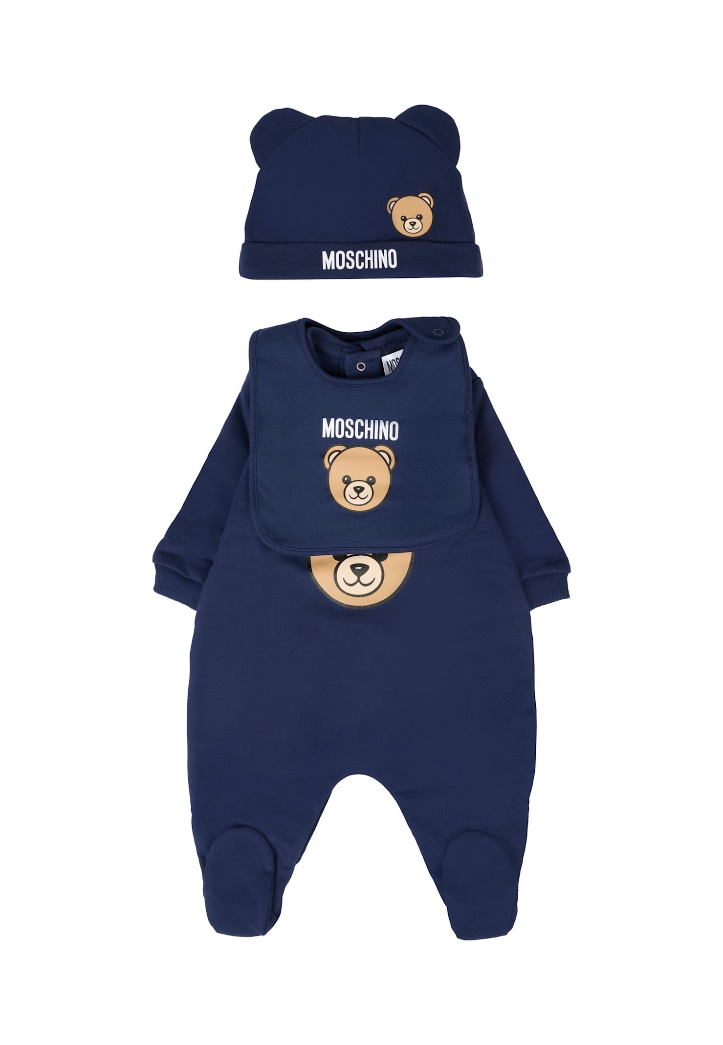 Moschino Blue Baby Set For Baby Boy With Teddy Bear In Blue