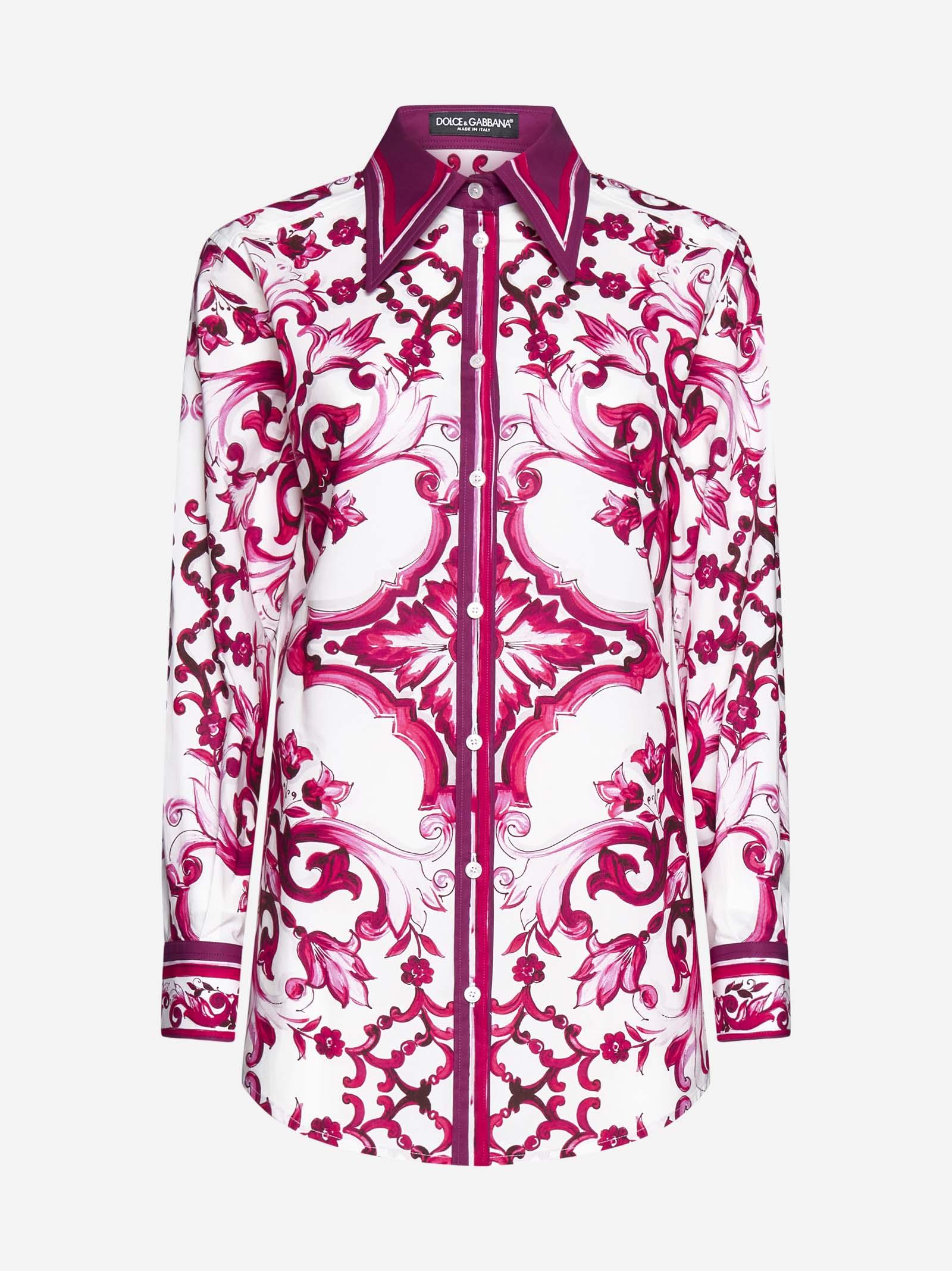 Dolce & Gabbana Majolica-print Poplin Shirt In Tris Maioliche Fuxia