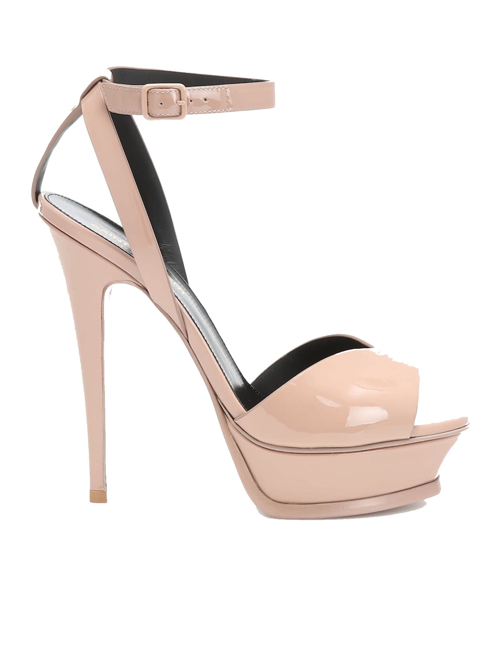 Saint Laurent Tribute Lips Sandals In Nude Patent Leather