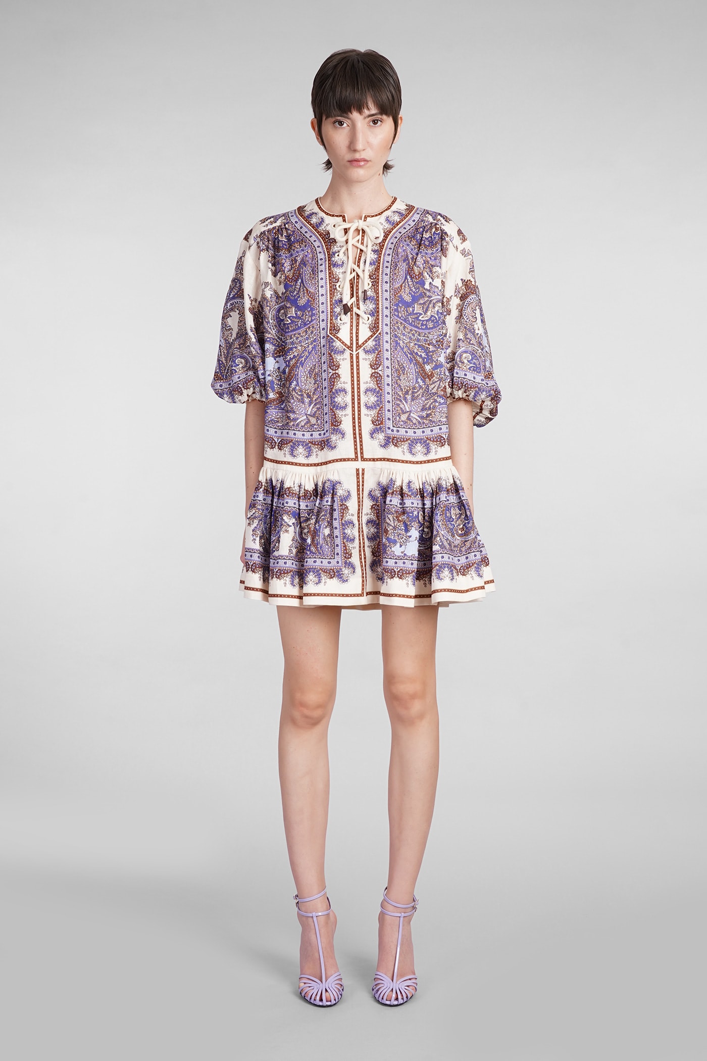 Shop Zimmermann Dress In Viola Linen In Neutro