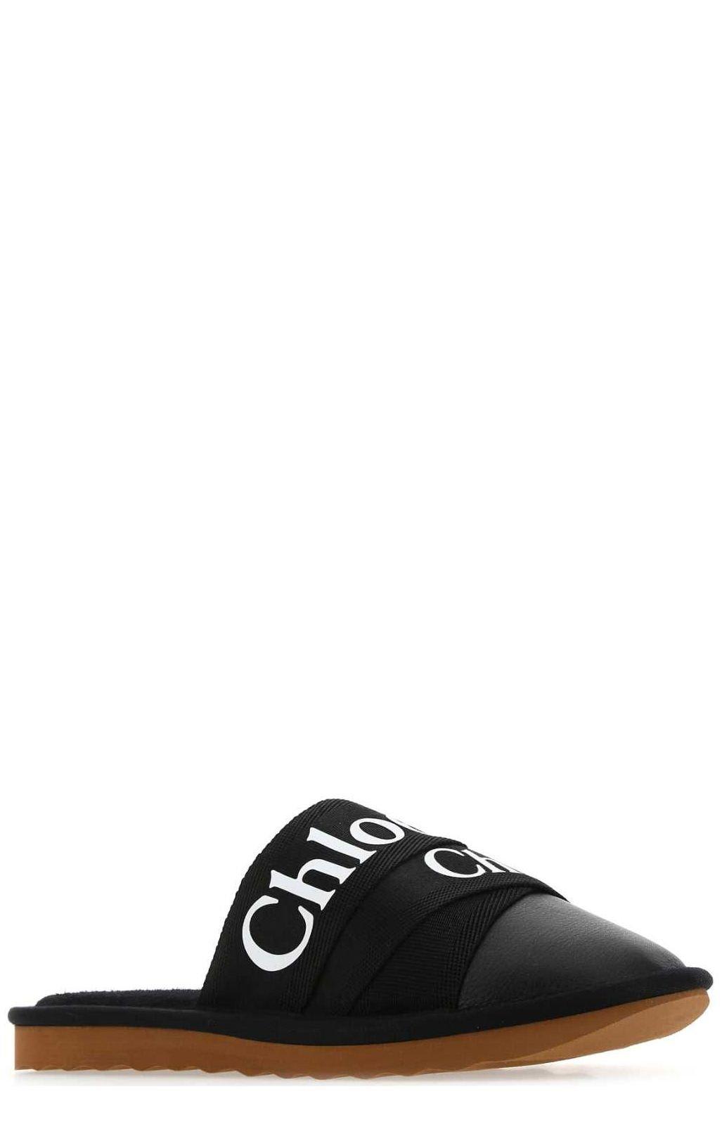 Shop Chloé Logo Band Slippers In Black