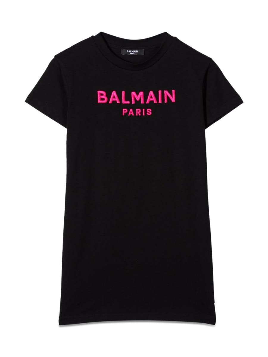 Shop Balmain Dress With Logo In Black