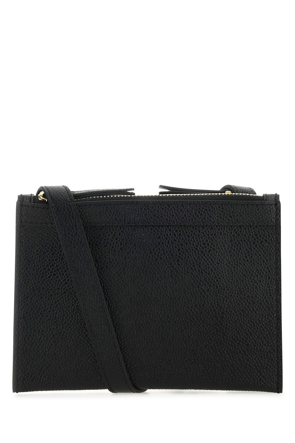 Thom Browne Black Leather Mini Document Holder In Black