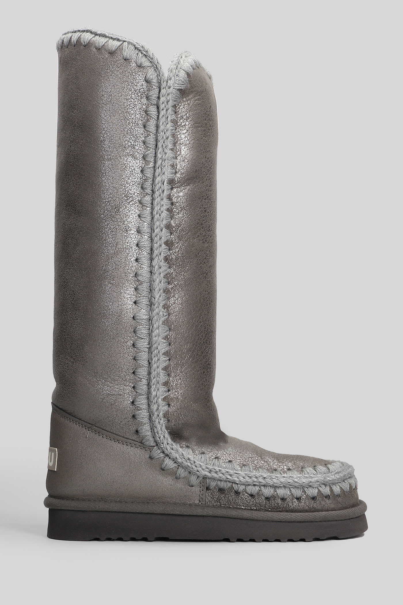 Mou Eskimo 40 Low Heels Boots In Grey Suede In Gray