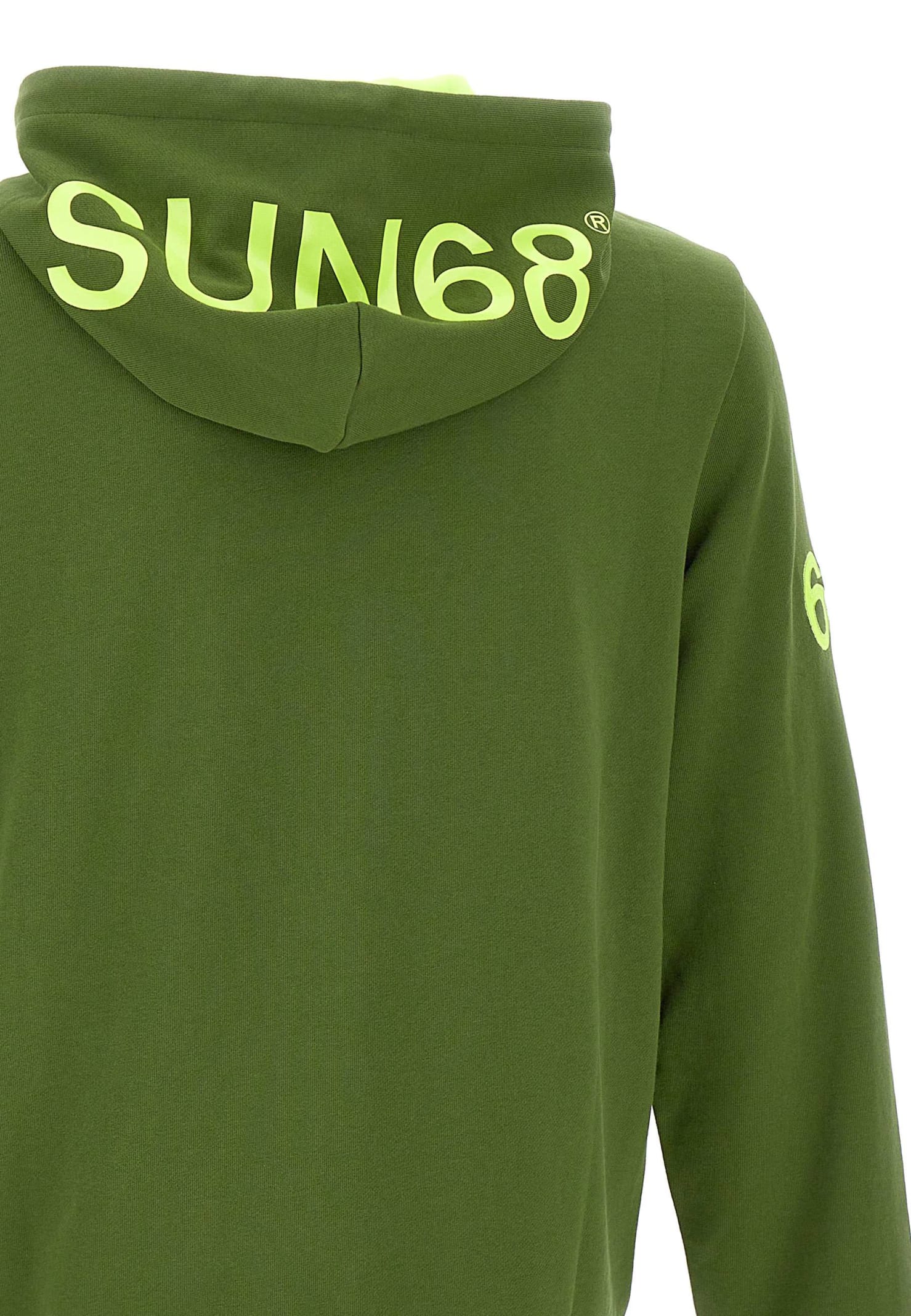 Shop Sun 68 Hood Zip Cotton Sweatshirt In Green