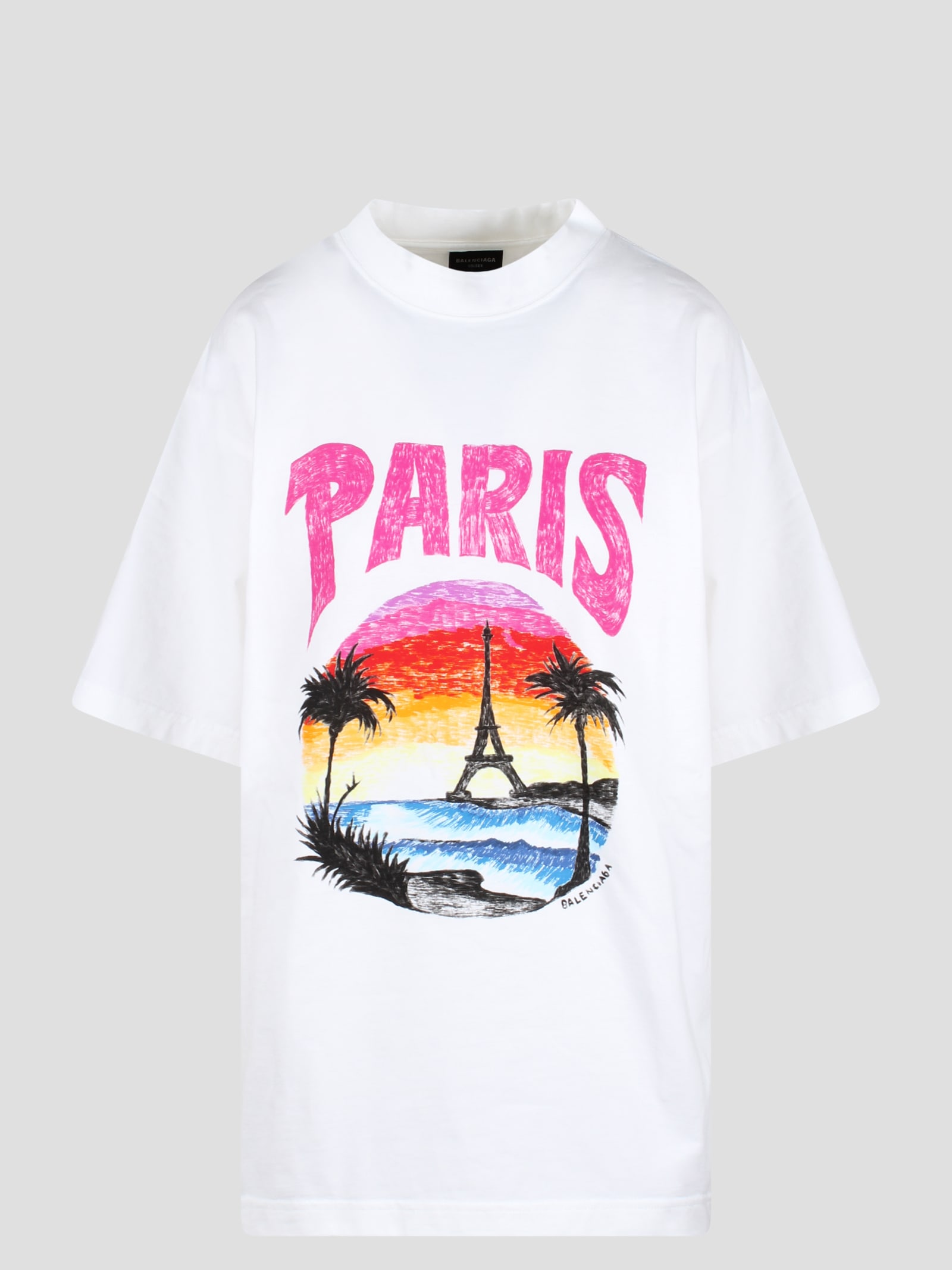 Balenciaga Paris Tropical Round T-shirt In White