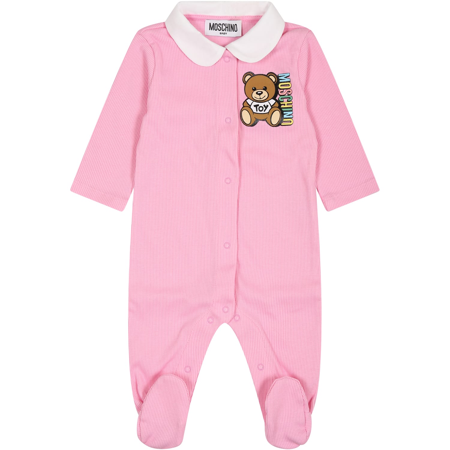 MOSCHINO PINK BABYGROW FOR BABY GIRL WITH TEDDY BEAR AND LOGO