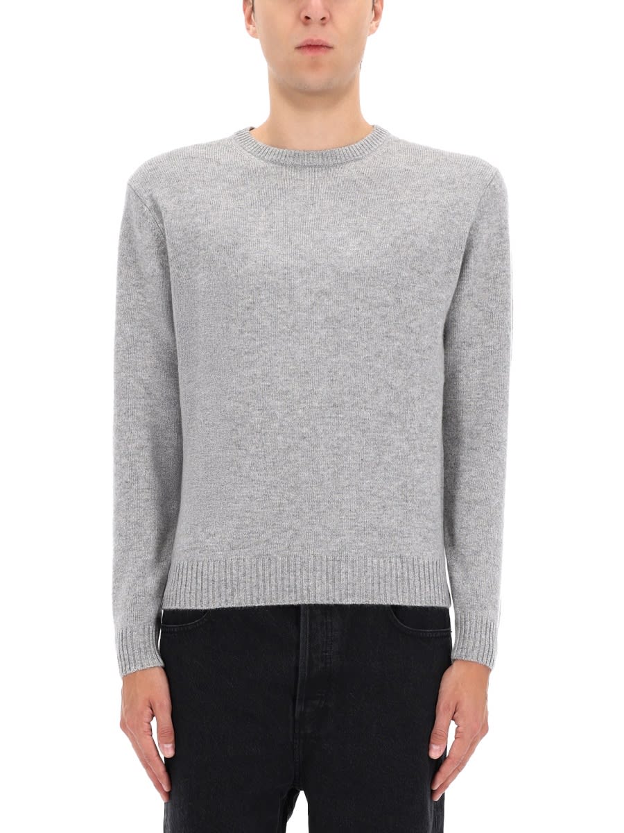 Aspesi Classic Gray Crew Neck Sweater With Ribbed Trim In Gray