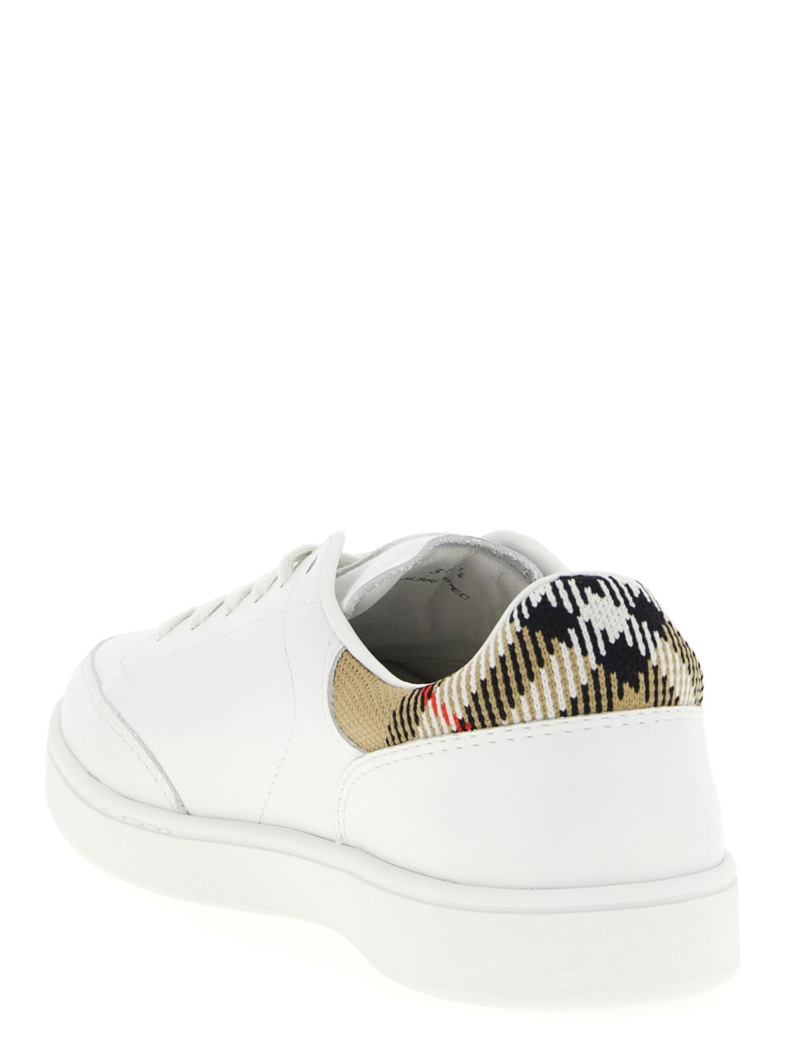 Burberry Leather Sneakers Patterned Heel Rubber Sole In Multi