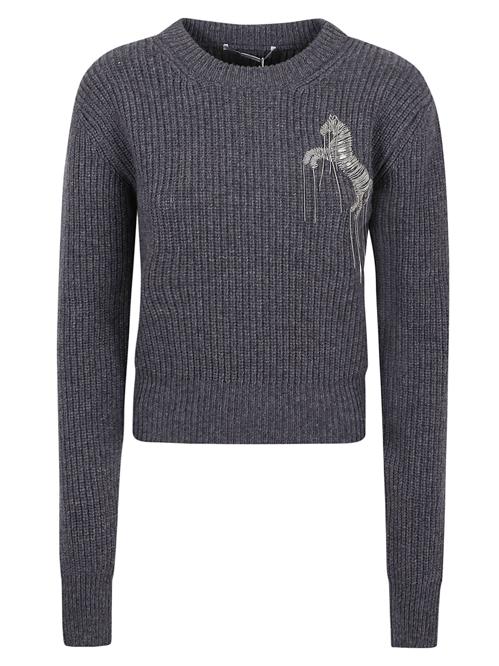 STELLA MCCARTNEY CHAIN HORSE EMBROIDERED WOOL CROPPED JUMPER