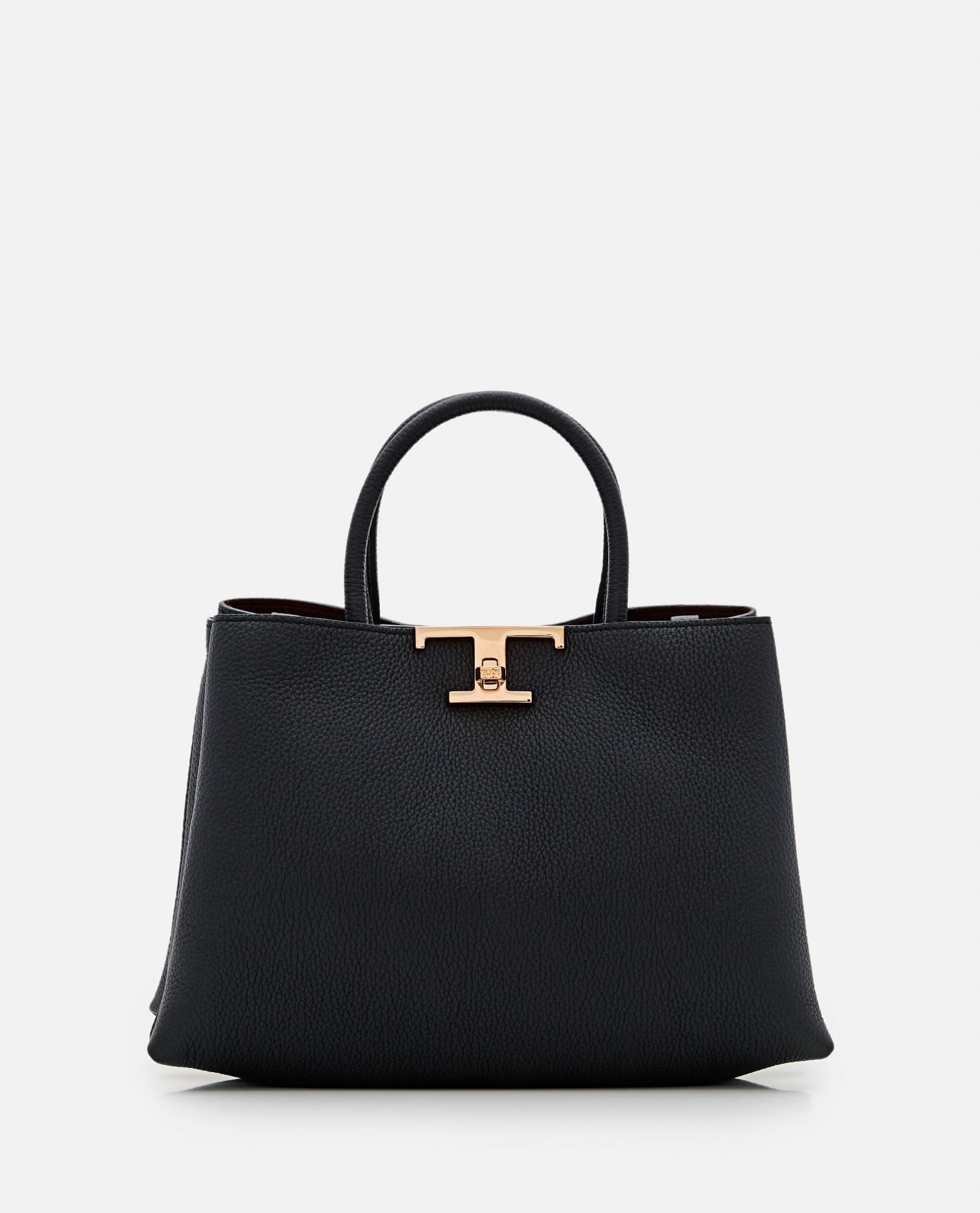 Shop Tod's Small T Metal Leather Shopping Bag In Nero