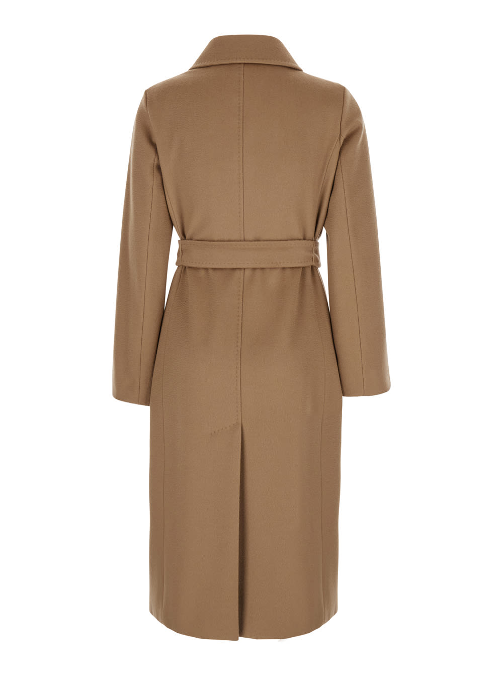 Shop Max Mara Beige Double-breasted Coat With Belt In Wool Woman In Camel