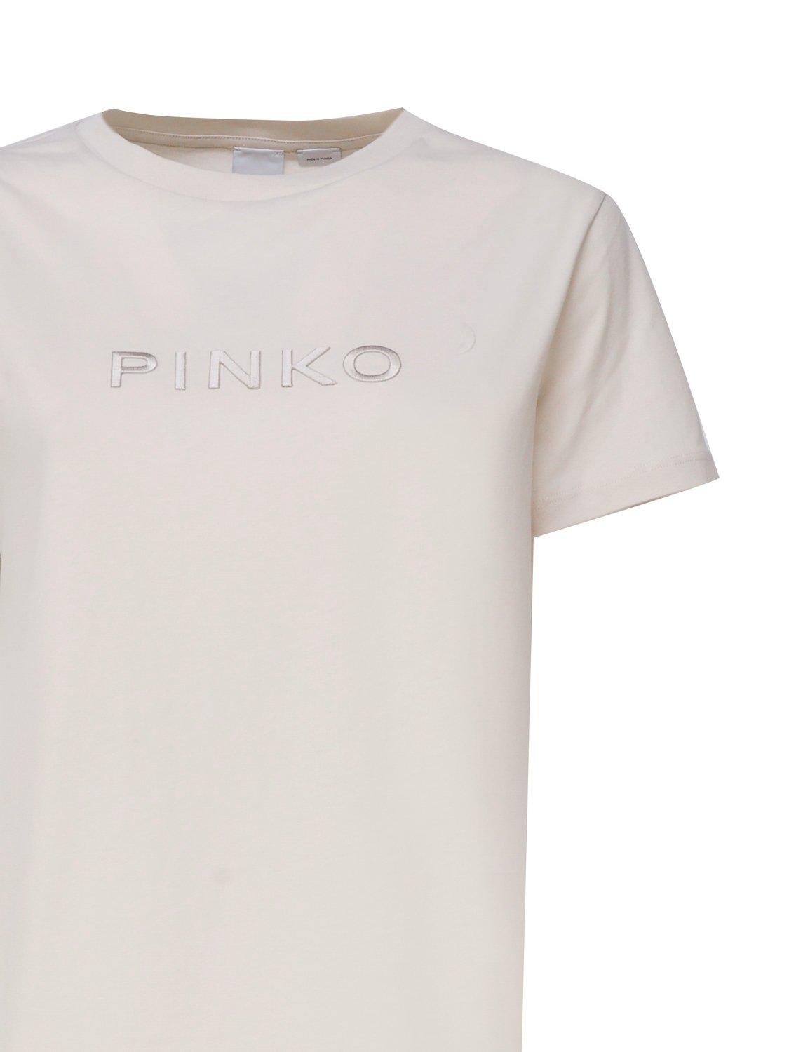 Shop Pinko Logo Embroidered Crewneck T-shirt In Beige