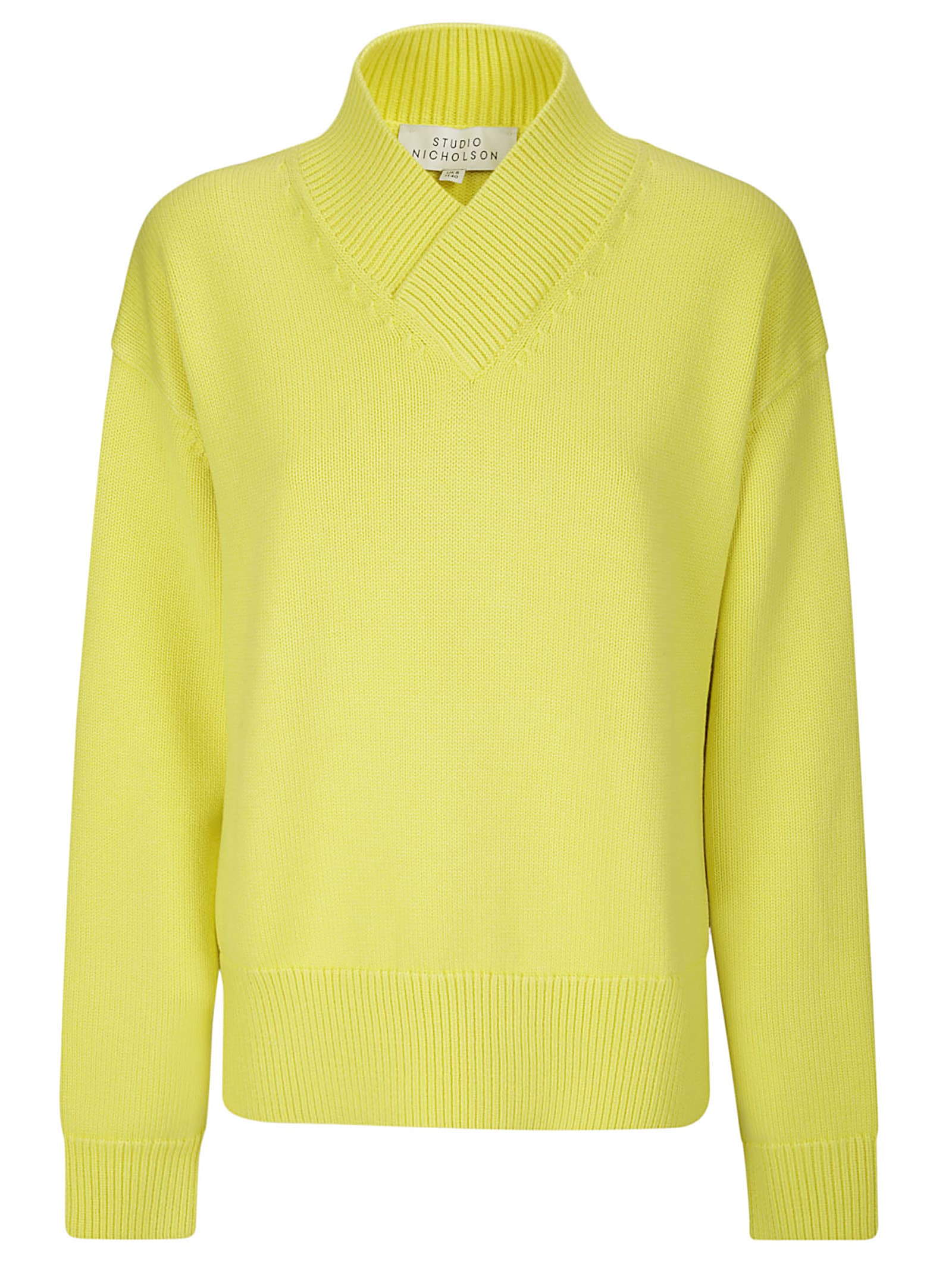 Studio Nicholson Oversized Ribbed V-neck Sweater In Acid Yellow