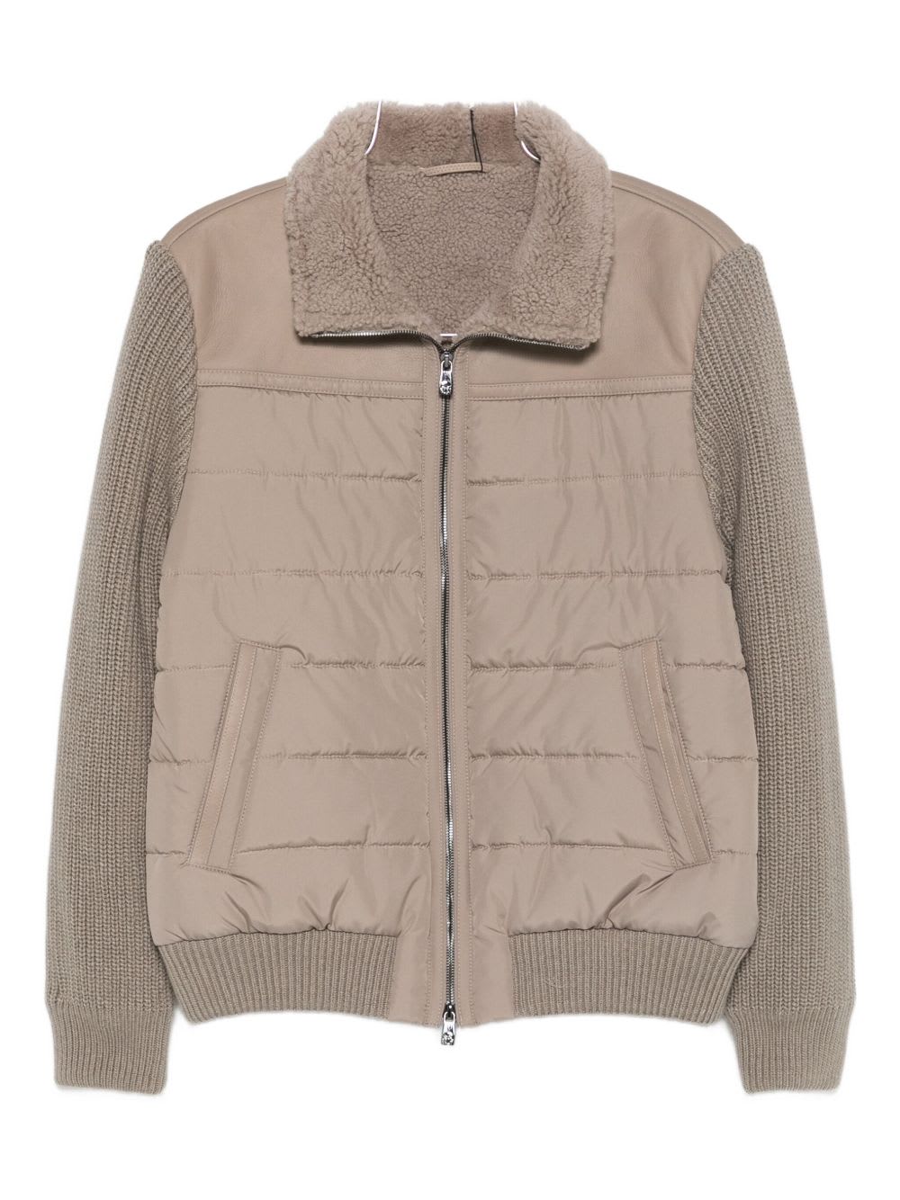 Corneliani Quilted Jacket With Shearling Collar In Brown