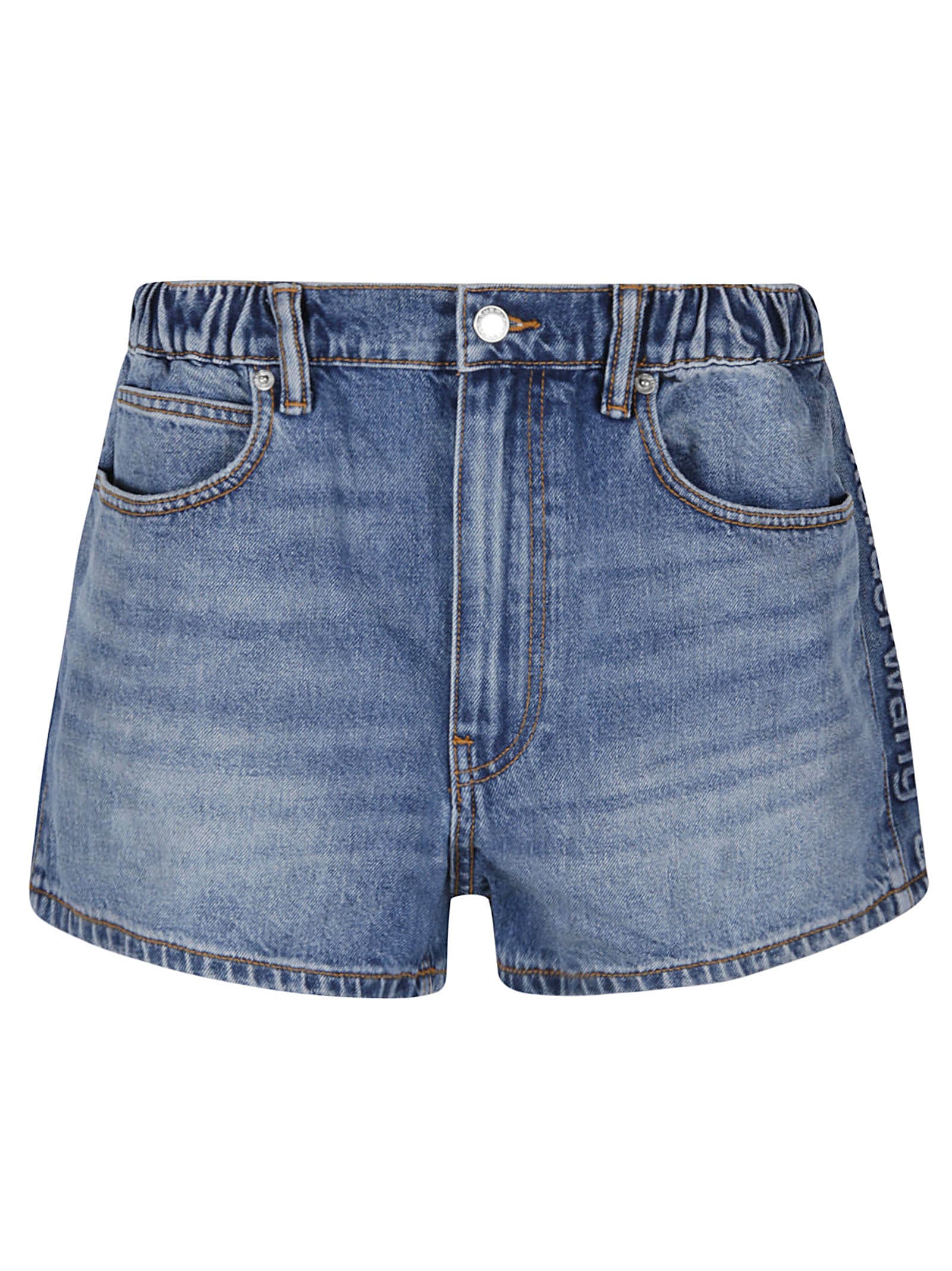 Shop Alexander Wang Logo Emboss Side Panels Marathon Short In Vintage Light Indigo