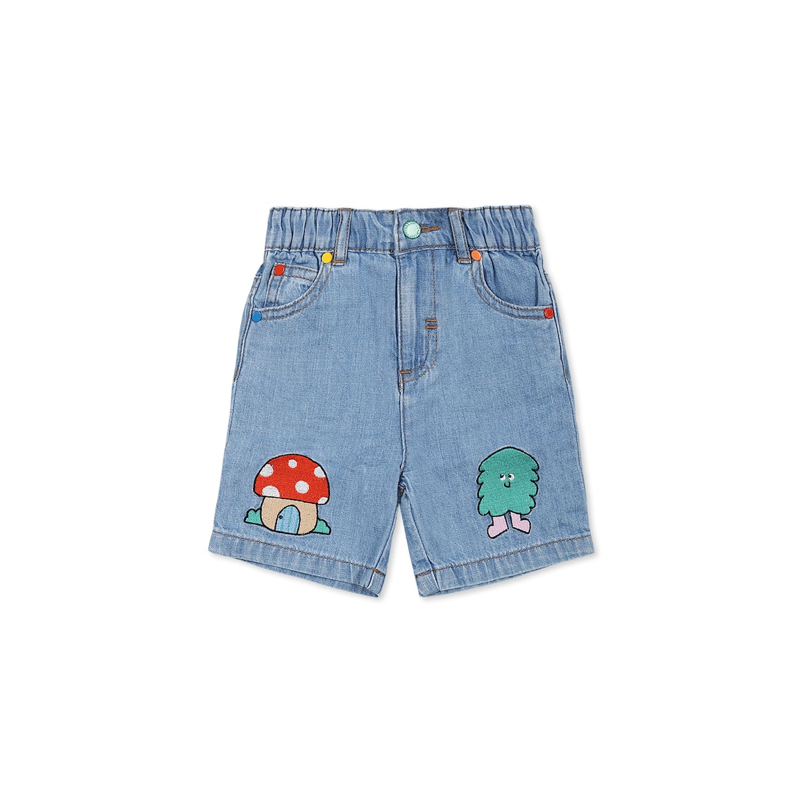 Stella Mccartney Blue Shorts For Baby Boy With Embroidery In Denim