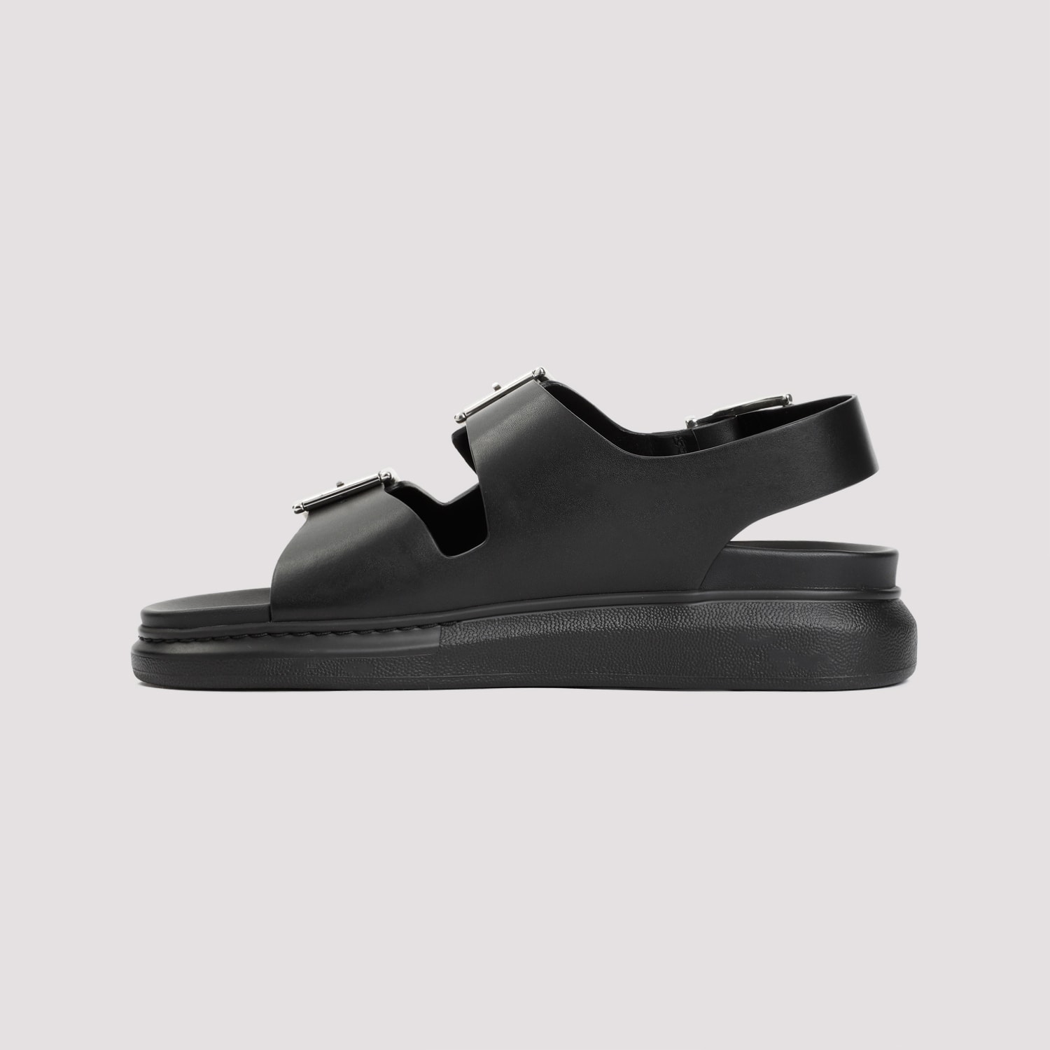 Shop Alexander Mcqueen Hybrid Double Buckle Sandals In Blac Silver